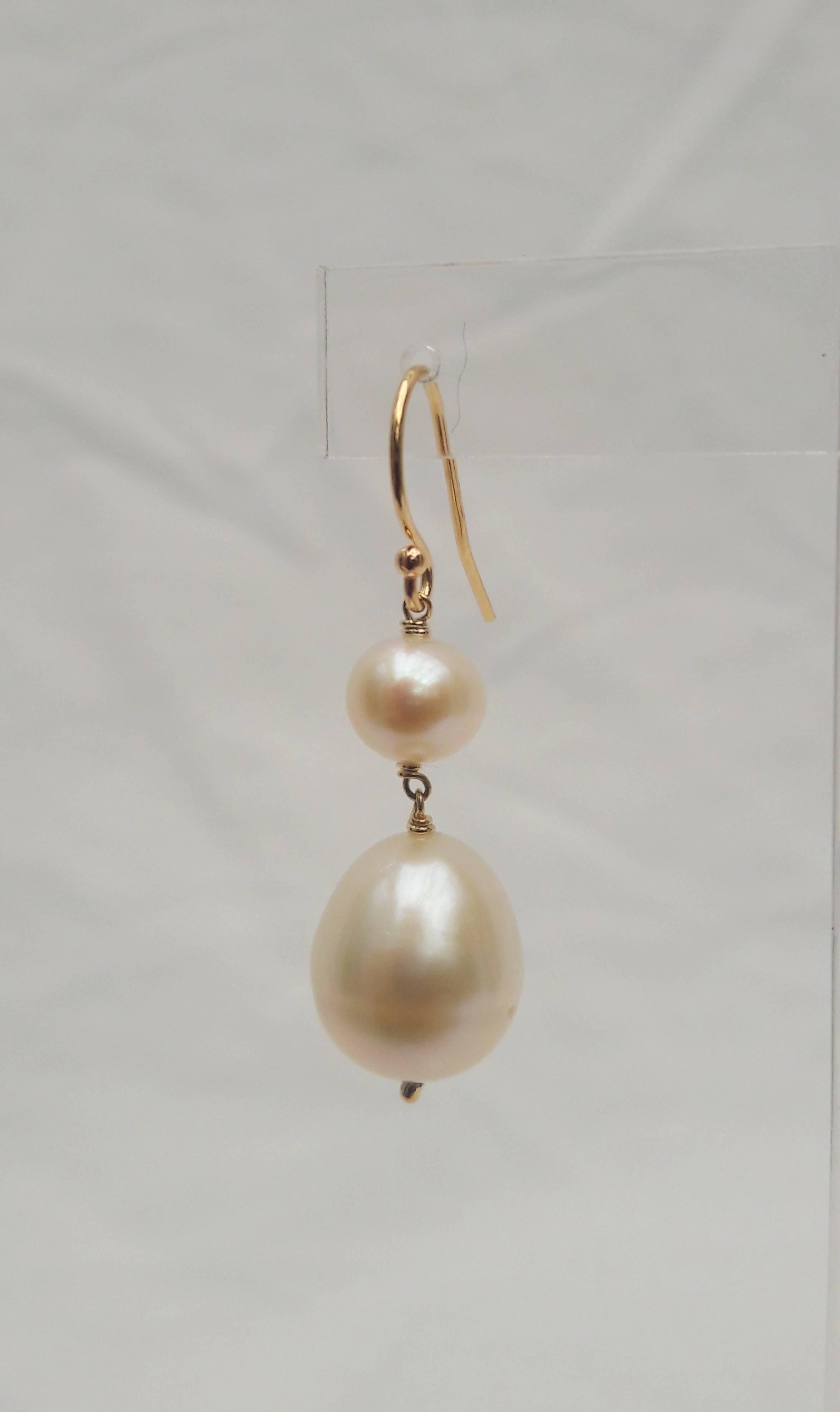 Artist Marina J. 6mm and 11mm White Pearl Gold Earrings