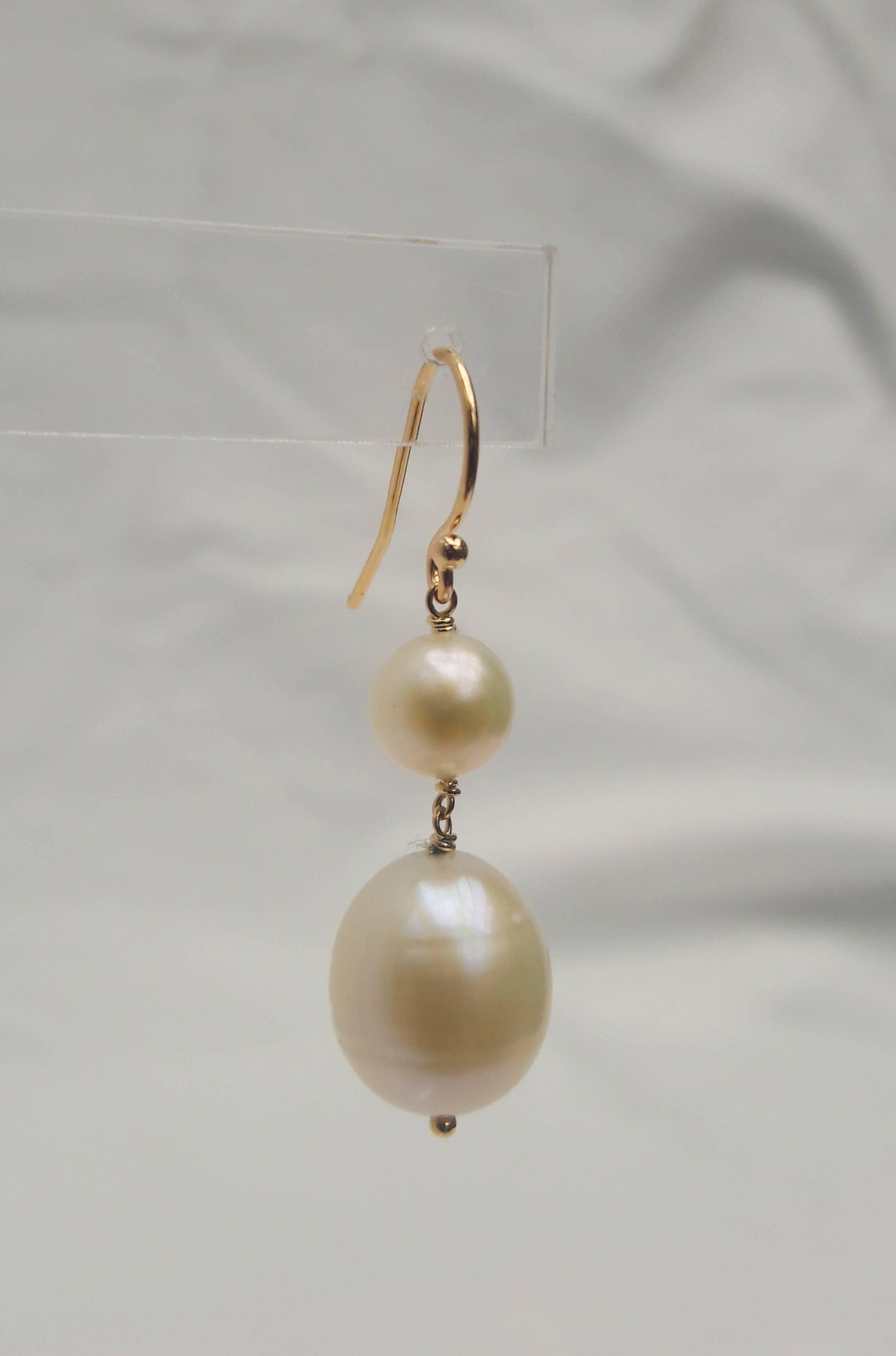 Bead Marina J. 6mm and 11mm White Pearl Gold Earrings For Sale