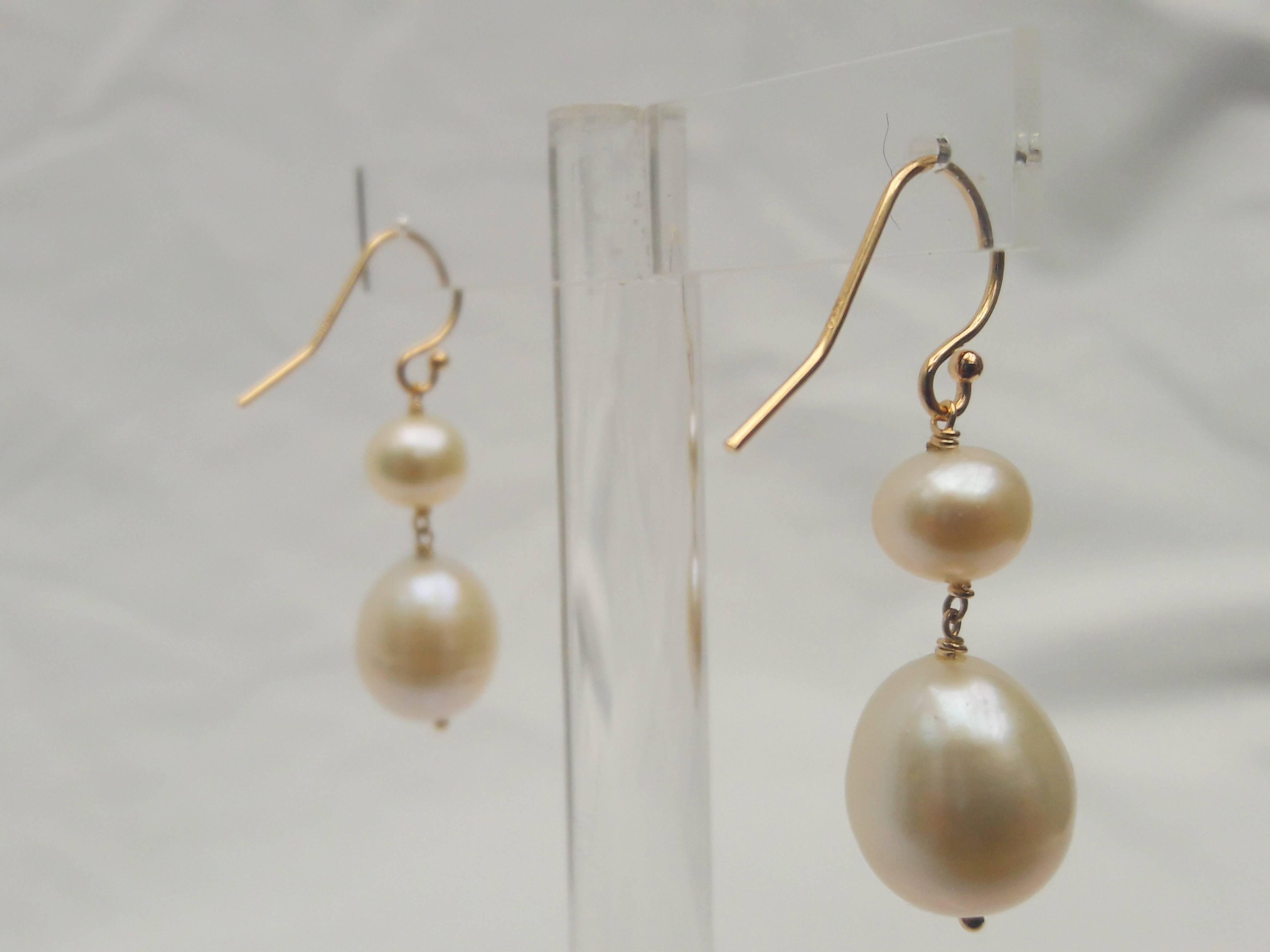 Women's Marina J. 6mm and 11mm White Pearl Gold Earrings For Sale