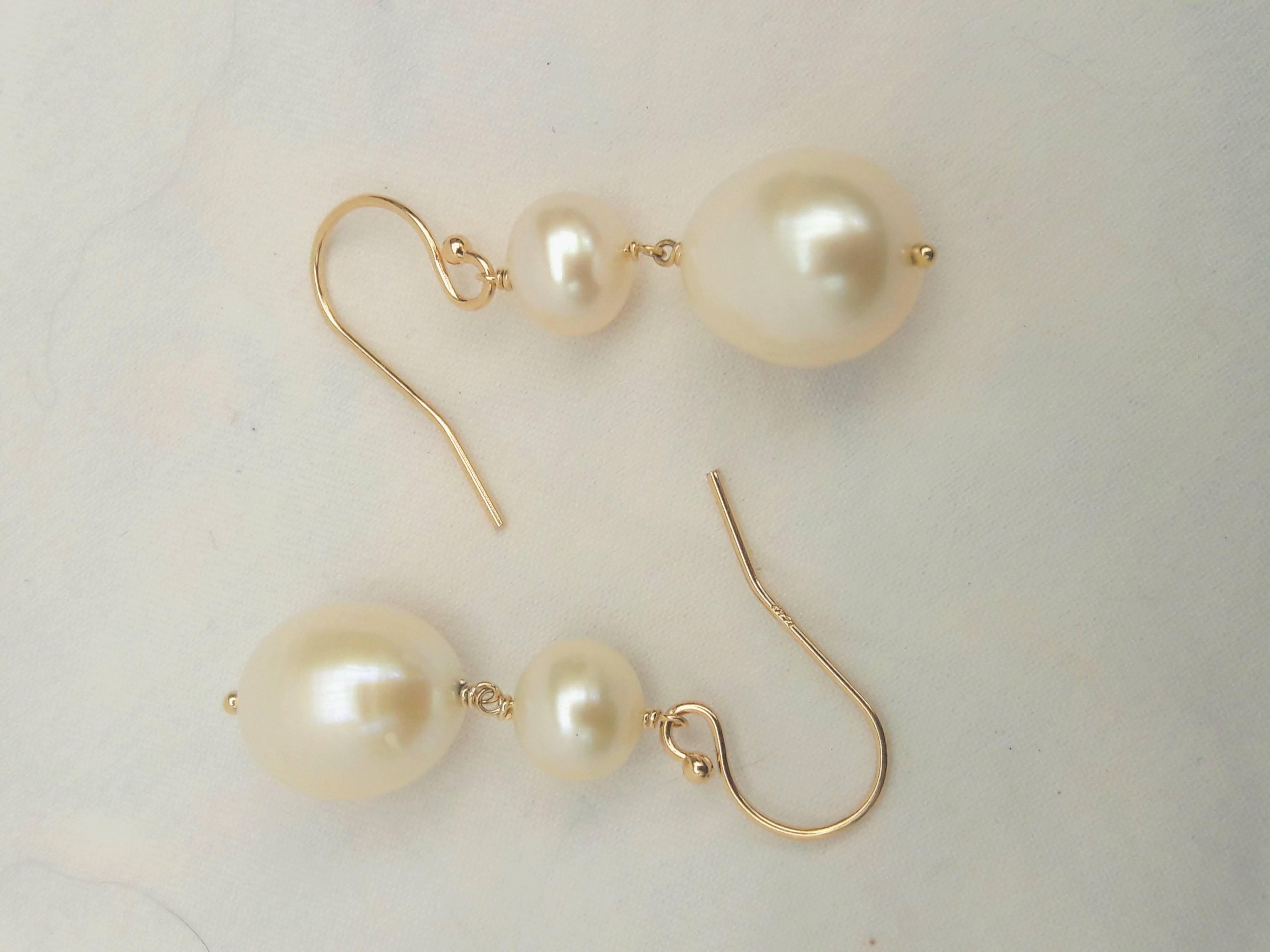 Marina J. 6mm and 11mm White Pearl Gold Earrings For Sale 1
