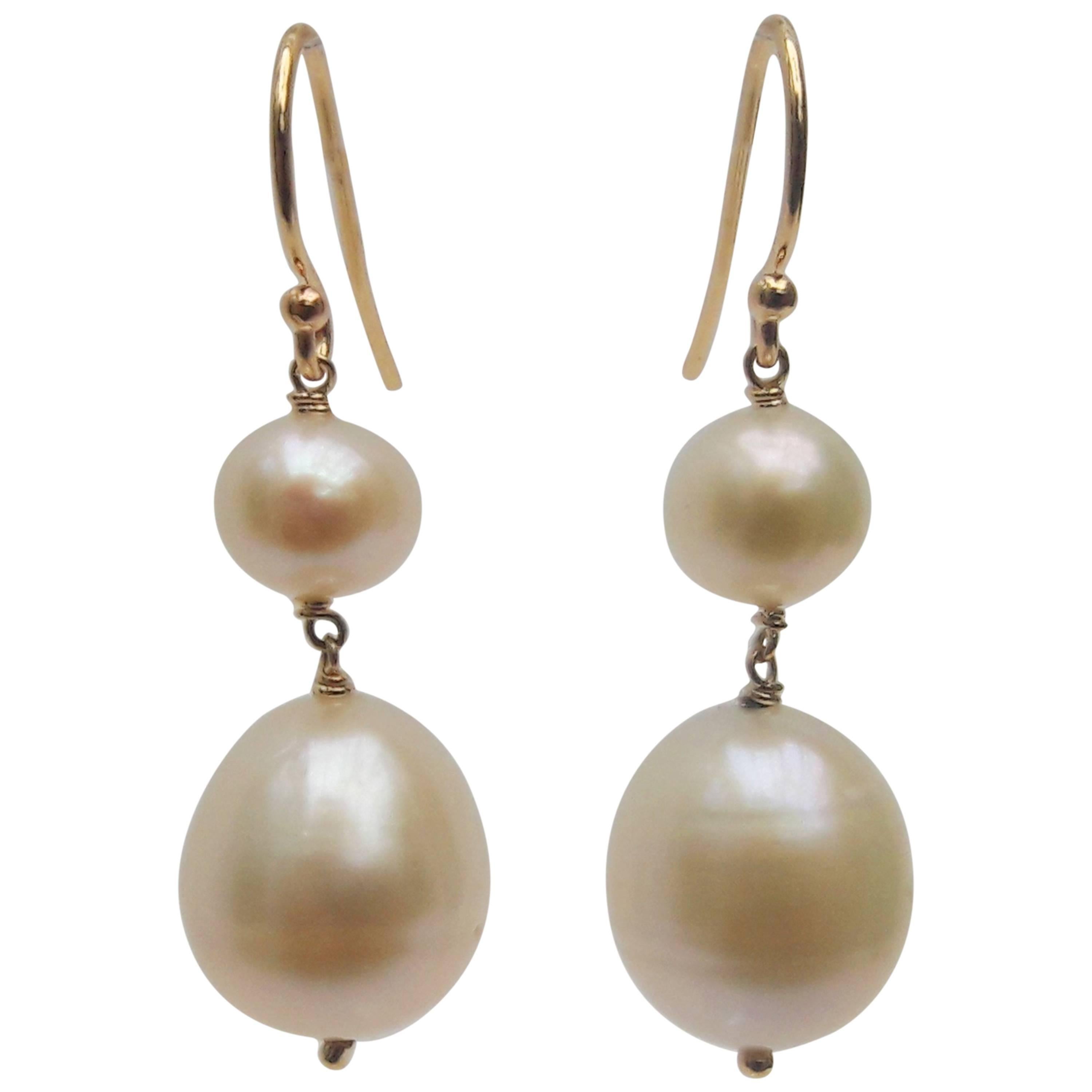 Marina J. 6 mm und 11 mm Weiß Perlen-Gold-Ohrringe