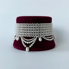 Marina J. Adjustable Draped Pearl Choker with Faceted Silver Beads