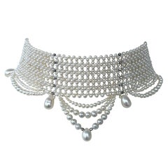Marina J. Adjustable Draped Pearl Choker with Faceted Silver Beads
