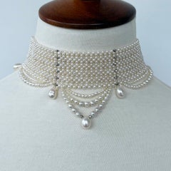 Marina J. Adjustable Draped Pearl Choker with Faceted Silver Beads
