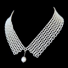 Marina J. Adjustable Woven Pearl Collar Necklace with A Removable Baroque Drop