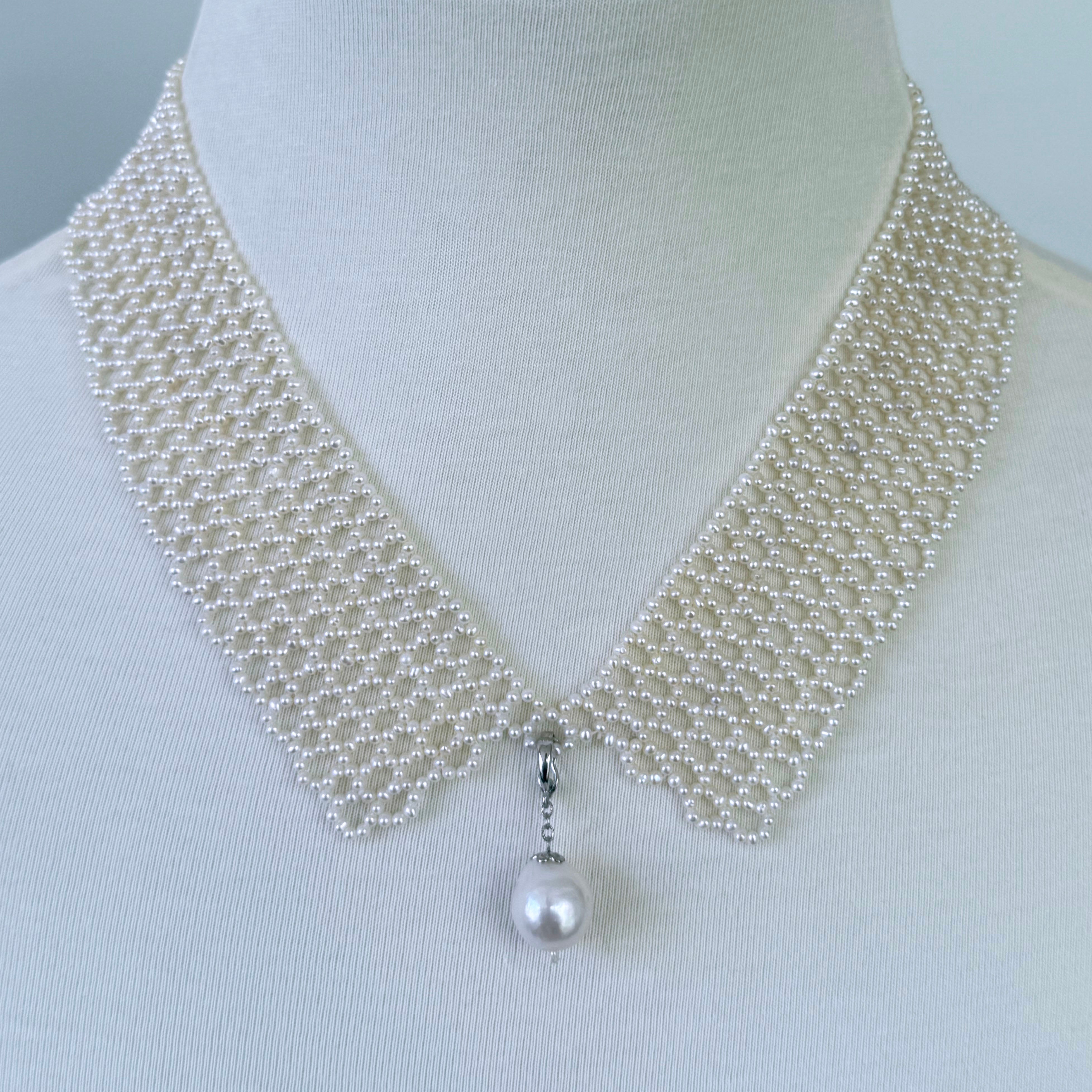 Marina J. Collier réglable en perles tissées avec une goutte baroque amovible