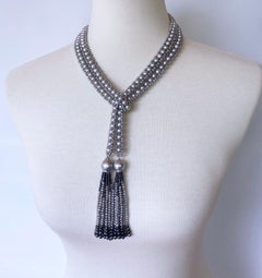 Marina J. All Grey Pearl Woven Sautoir with 14k White Gold findings and tassels