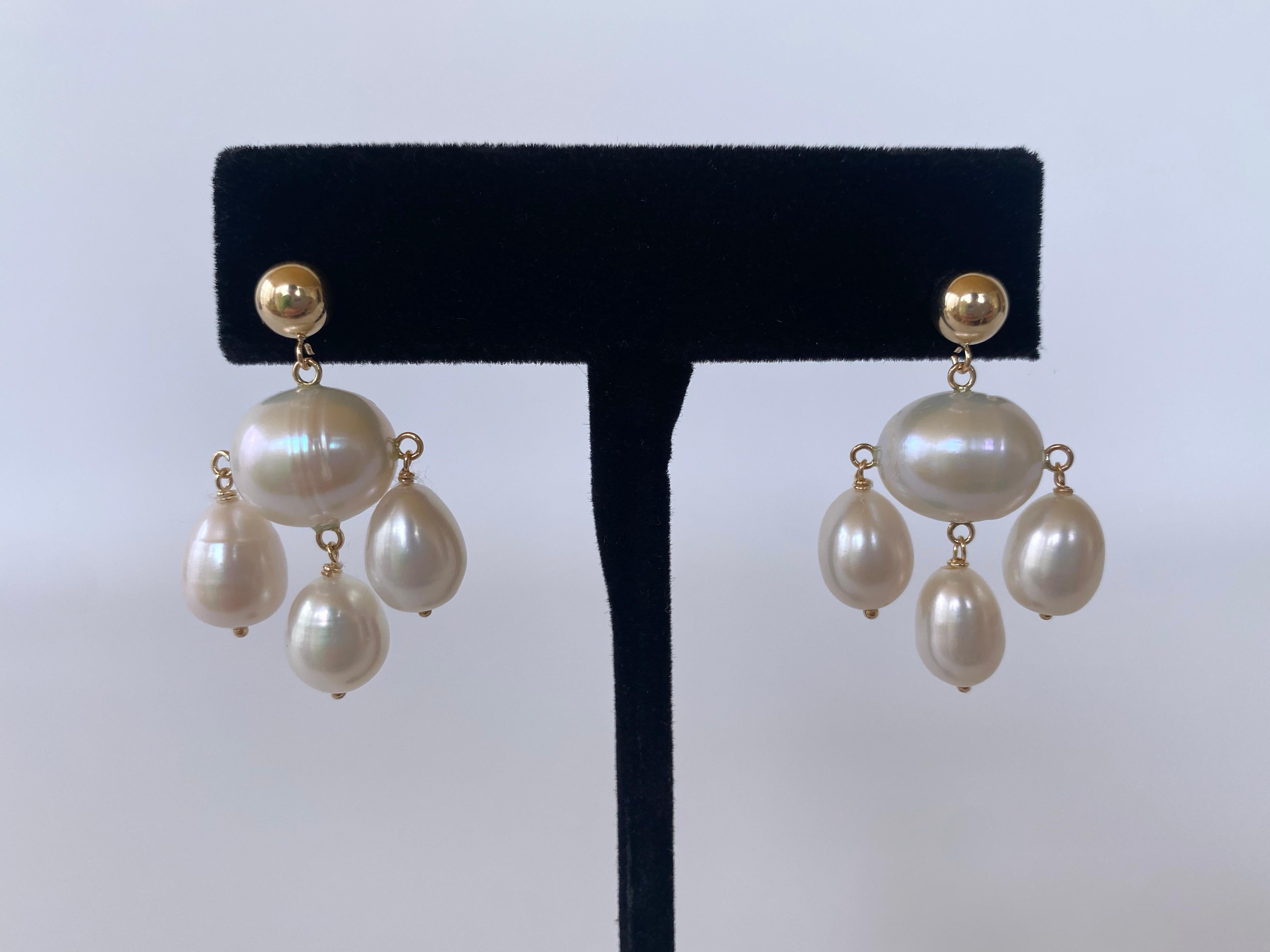 Marina J. Perlen-Kronleuchter-Ohrringe mit 14k Gelbgold (Kunsthandwerker*in) im Angebot