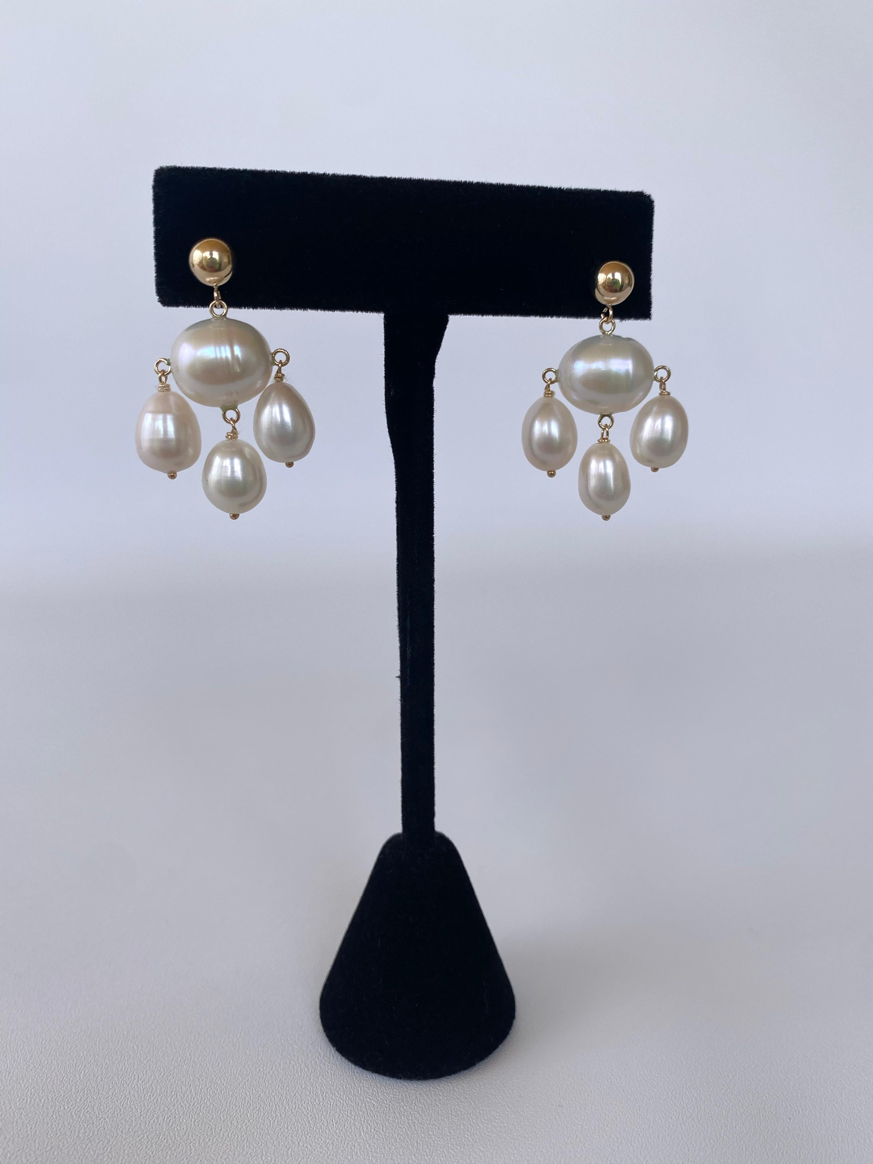 Artisan Marina J. All Pearl Chandelier Earrings with 14k Yellow Gold For Sale