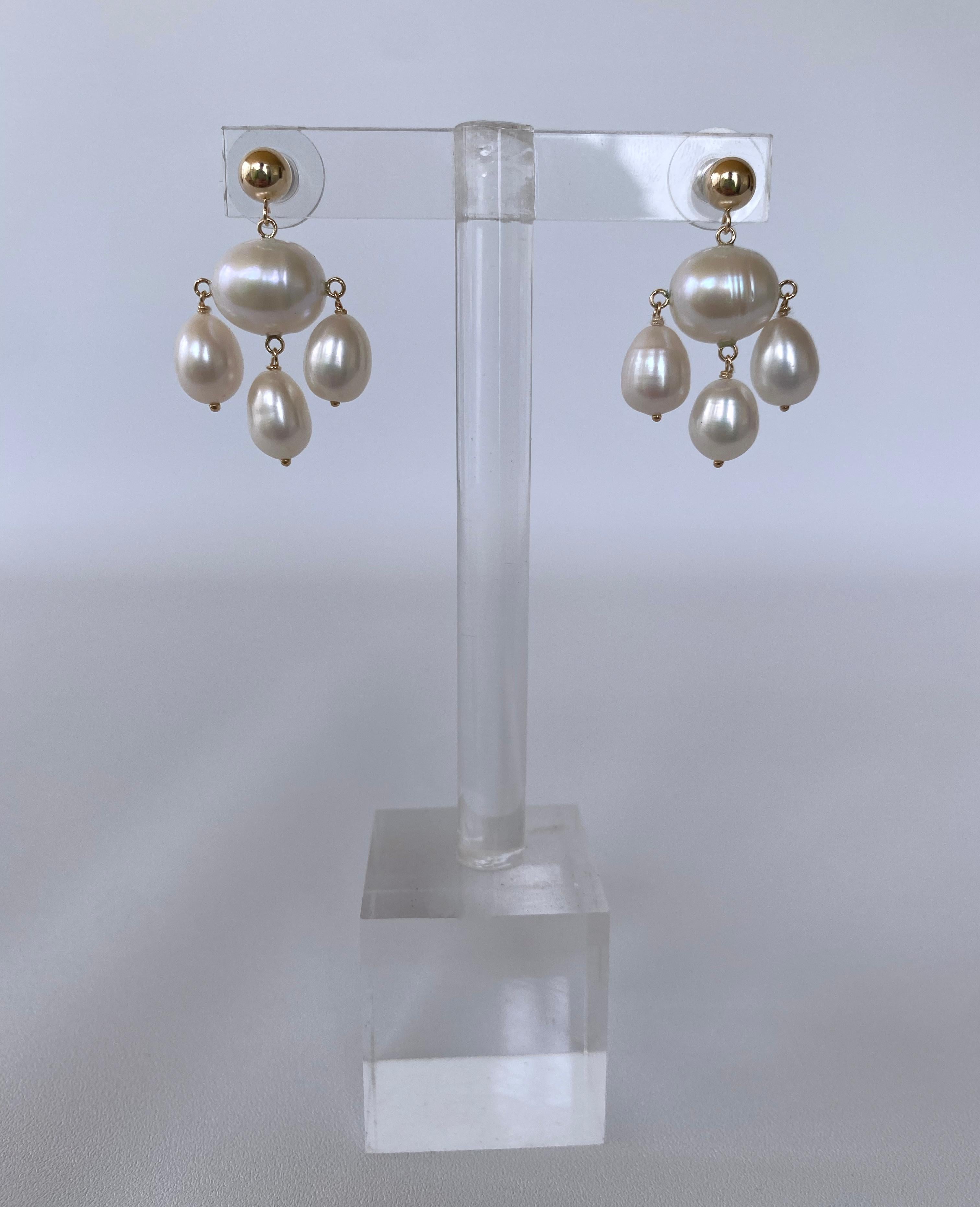 Bead Marina J. All Pearl Chandelier Earrings with 14k Yellow Gold For Sale