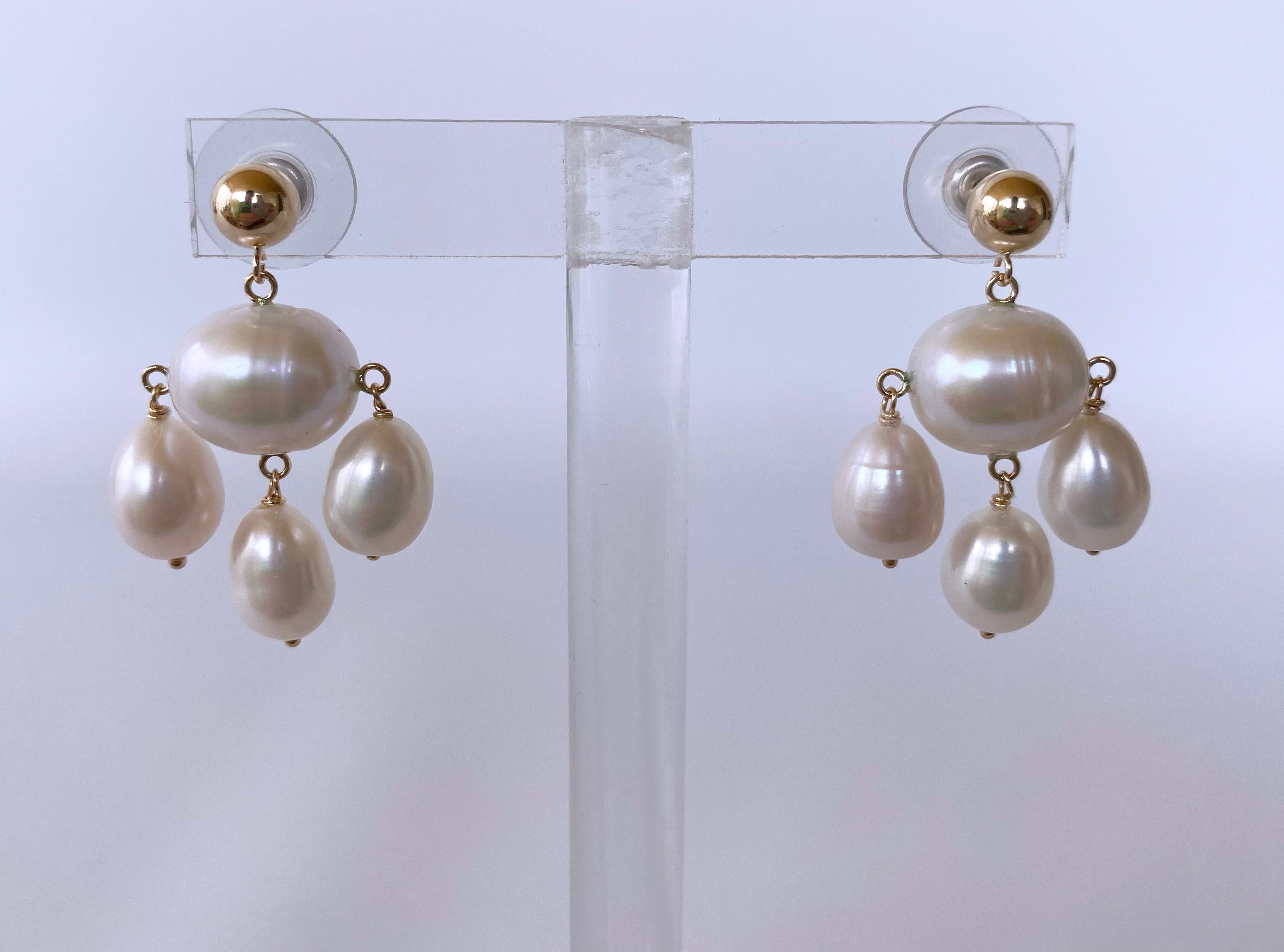 Marina J. Perlen-Kronleuchter-Ohrringe mit 14k Gelbgold im Angebot 1