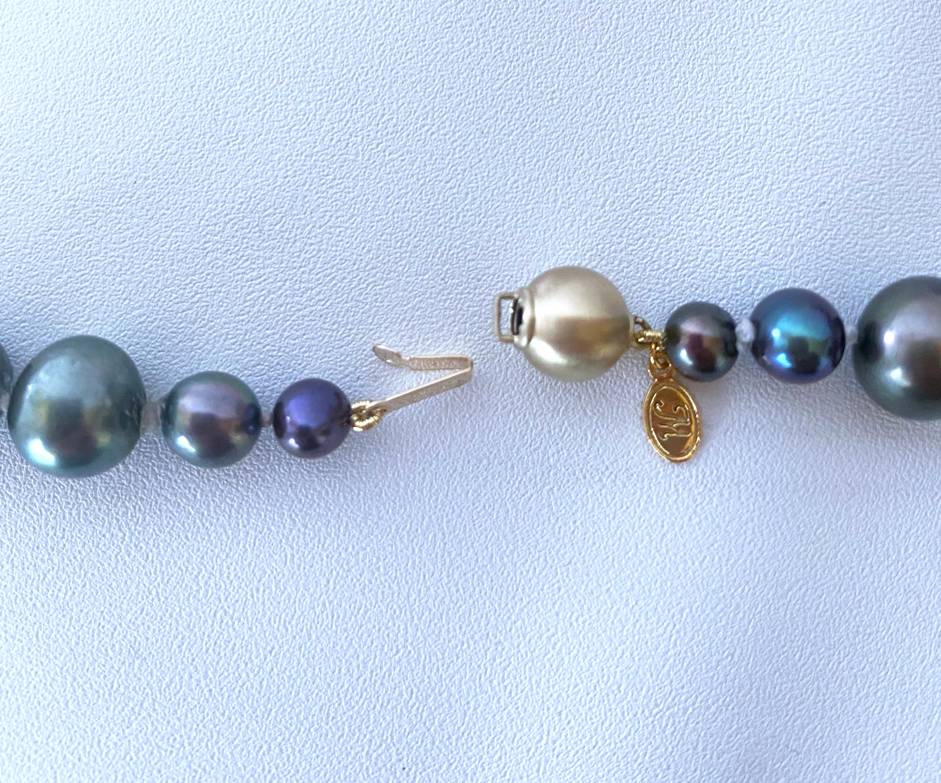 Artisan Marina J. All Pearl Graduated Ombre Necklace with 14k Yellow Gold Clasp For Sale