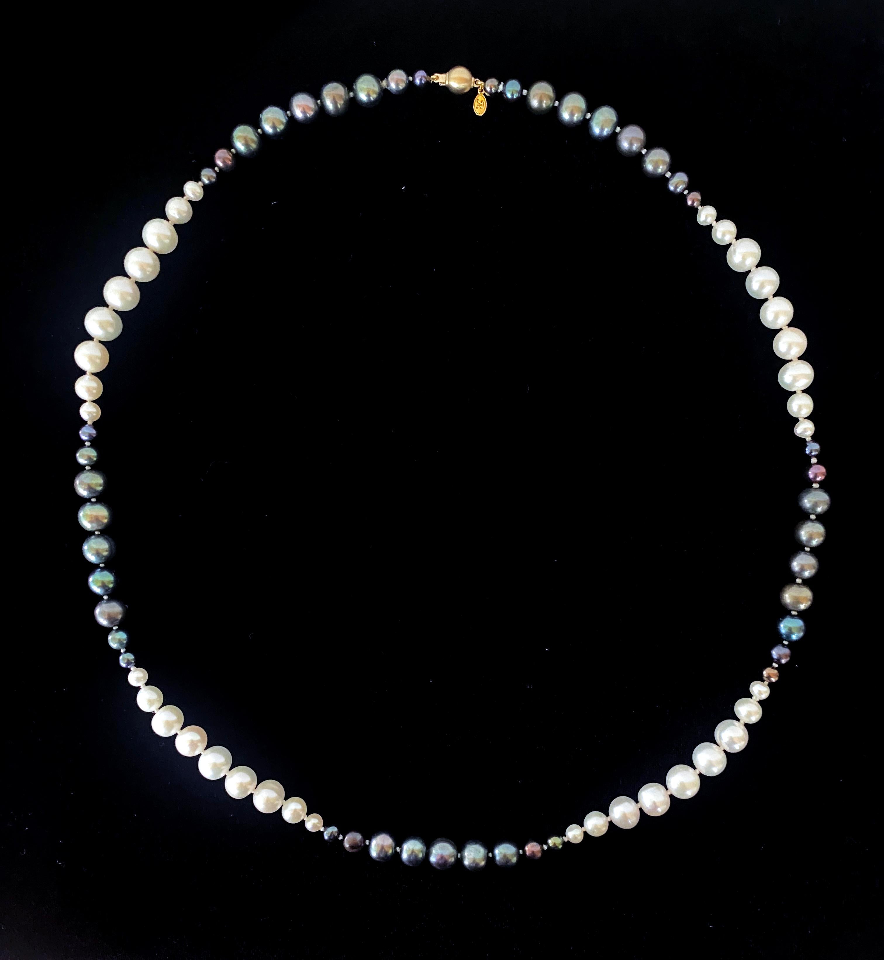 Marina J. All Pearl Graduated Ombre Necklace with 14k Yellow Gold Clasp In New Condition For Sale In Los Angeles, CA