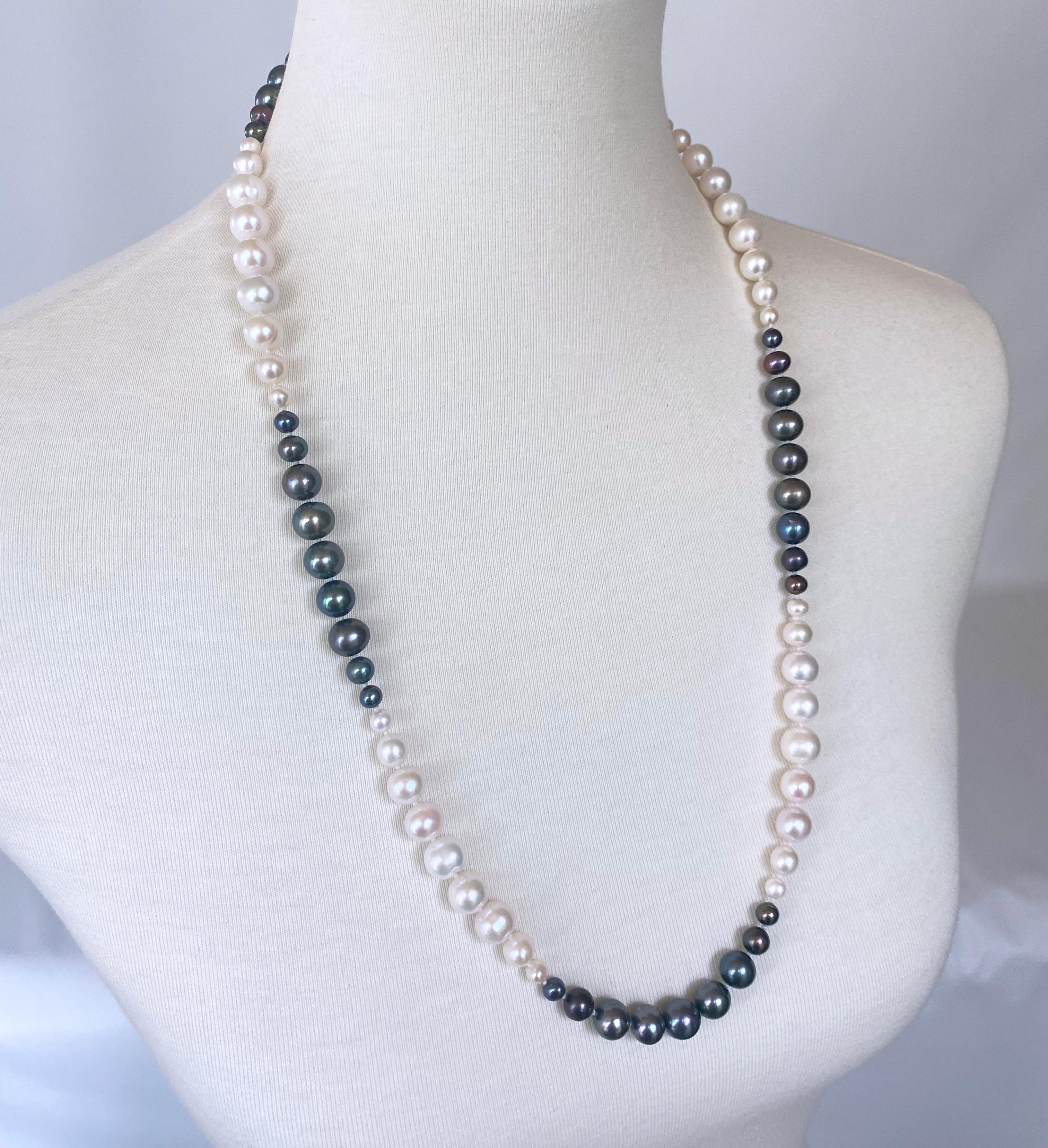 Marina J. All Pearl Graduated Ombre Necklace with 14k Yellow Gold Clasp In New Condition For Sale In Los Angeles, CA