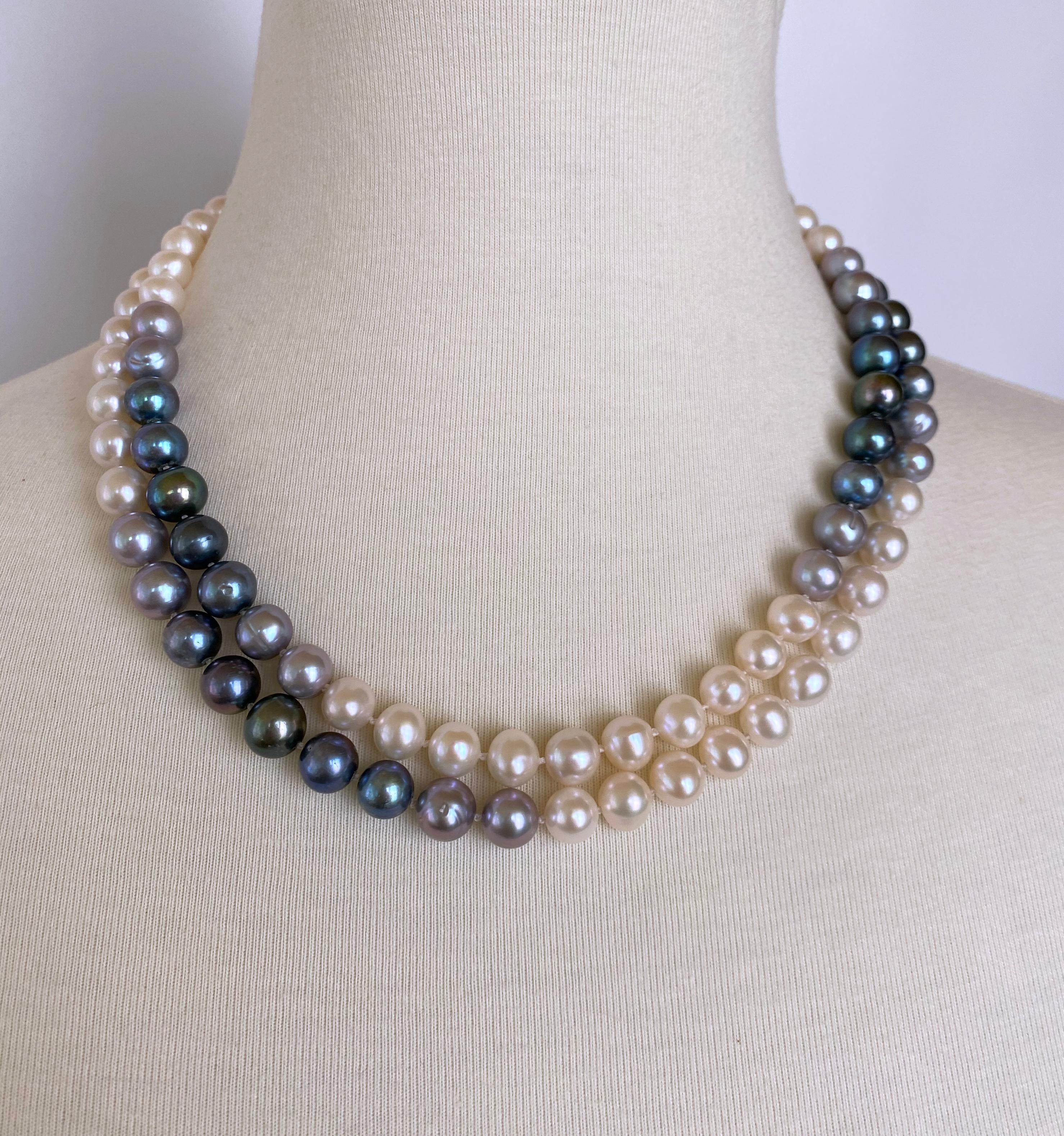 Marina J. All Pearl Ombre Necklace with 14k Yellow Gold Clasp In New Condition In Los Angeles, CA