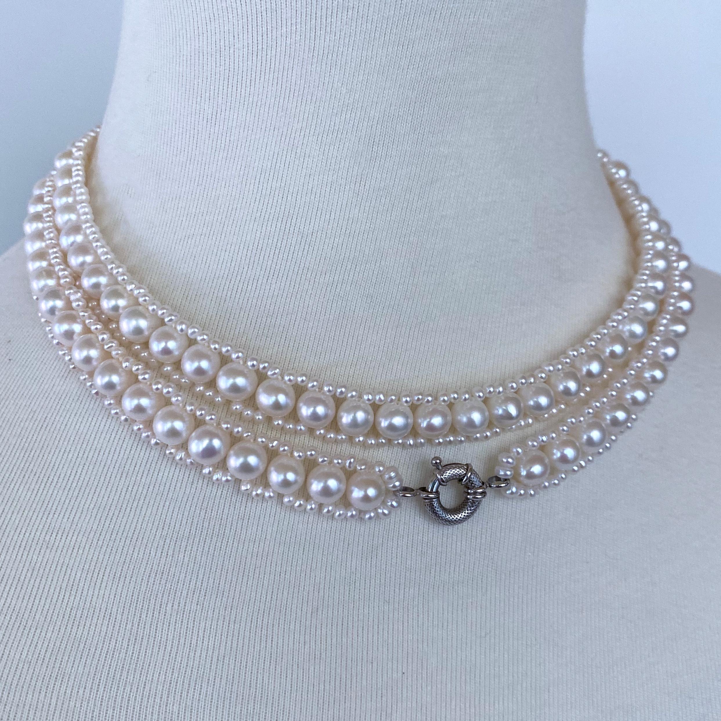 Marina J., 14 Karat Weißgold, massives Perlen-Sautoir mit Quaste und Quaste mit Diamantenbesatz  im Angebot 3