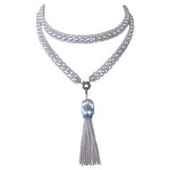Marina J. All Pearl Sautoir & Quaste mit Diamanten verkrustet massiv 14k Weißgold