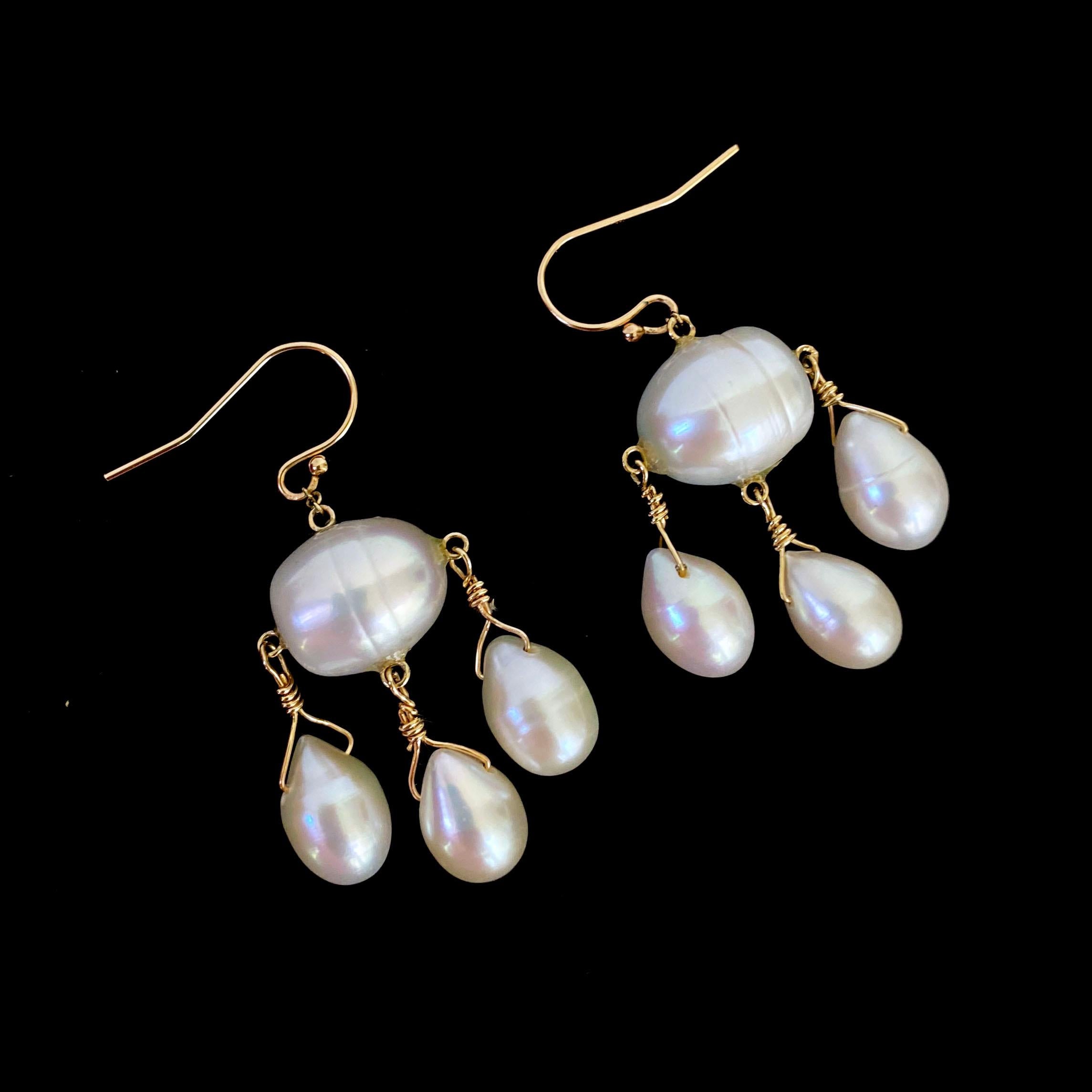 Bead Marina J. All Pearl & Solid 14k Yellow Gold Chandelier Earrings For Sale