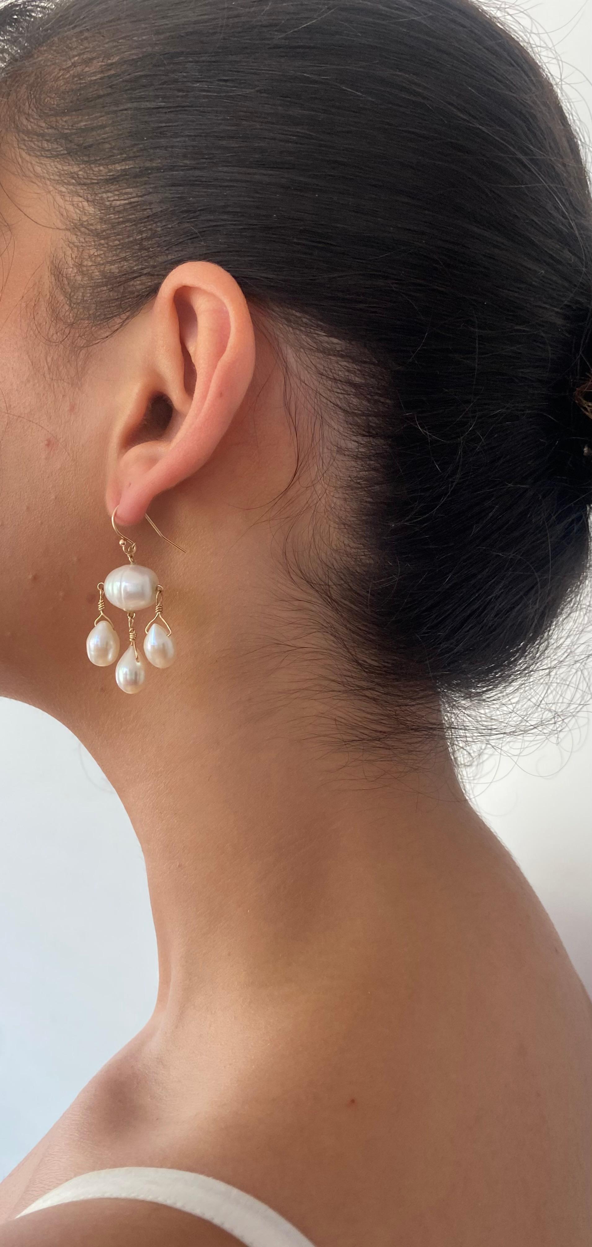 Marina J. All Pearl & Solid 14k Yellow Gold Chandelier Earrings In New Condition For Sale In Los Angeles, CA