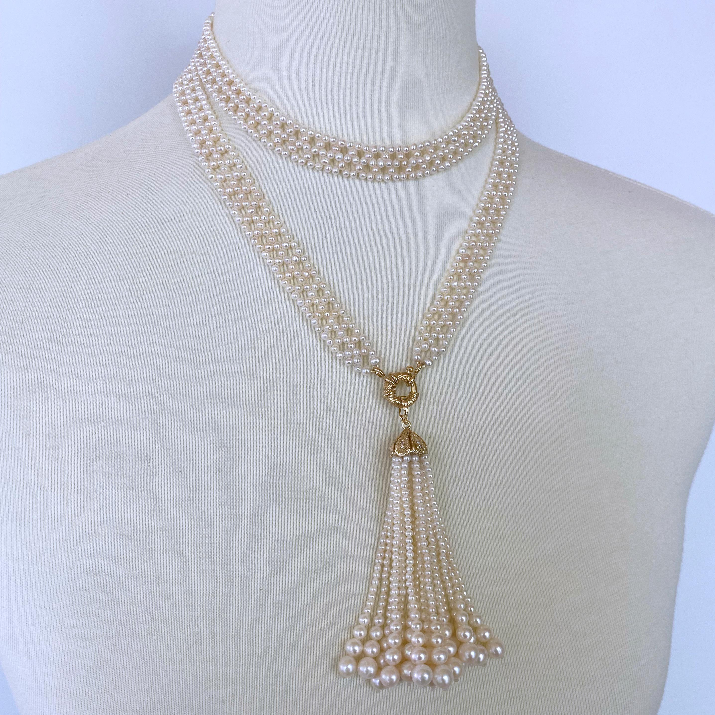 Marina J. All Pearl Woven Sautoir with Diamond Encrusted 14k Yellow Gold 3