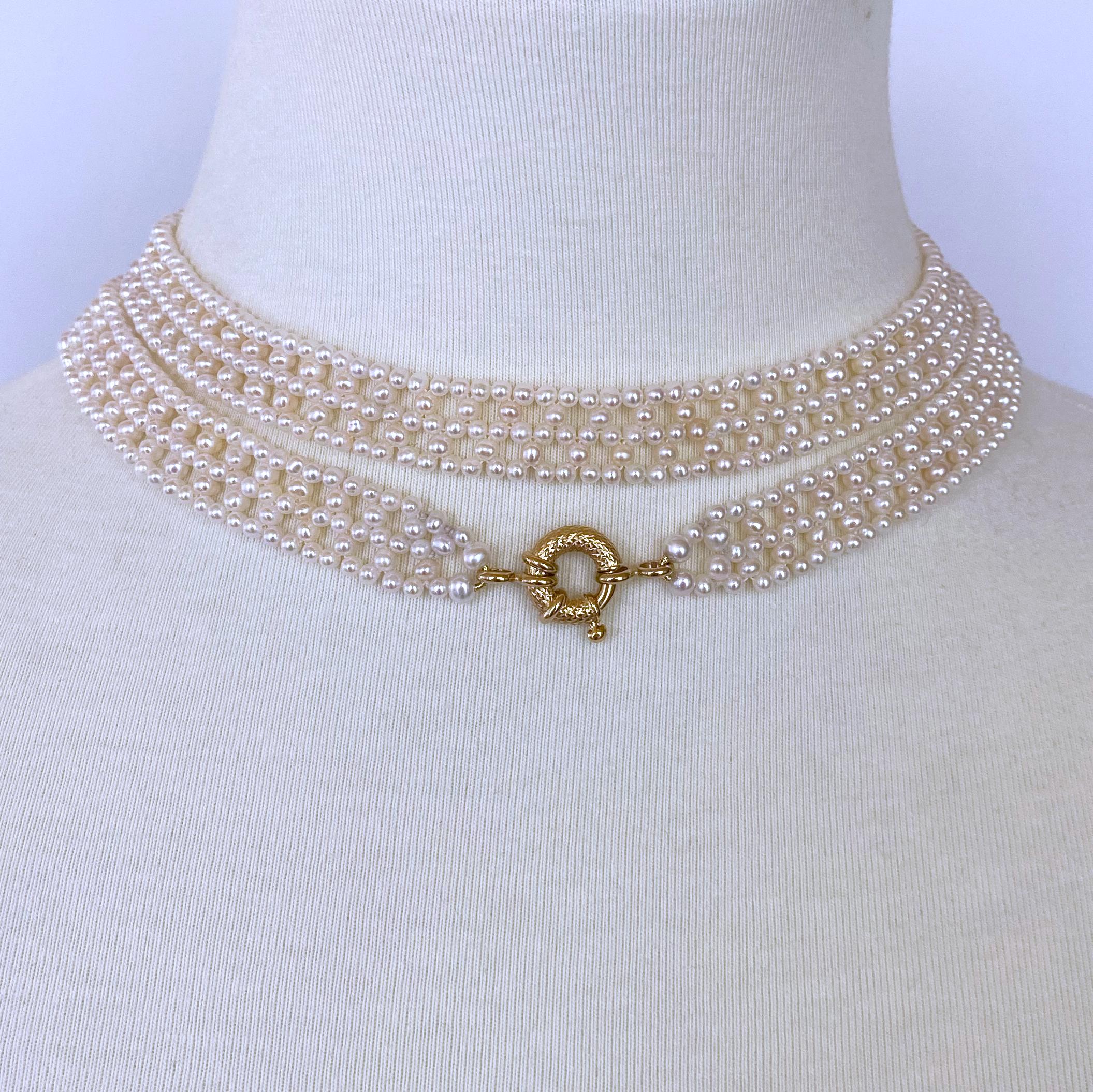 Marina J.: 14 Karat Gelbgold Perlen gewebtes Sautoir mit Diamanten besetzt im Zustand „Neu“ in Los Angeles, CA