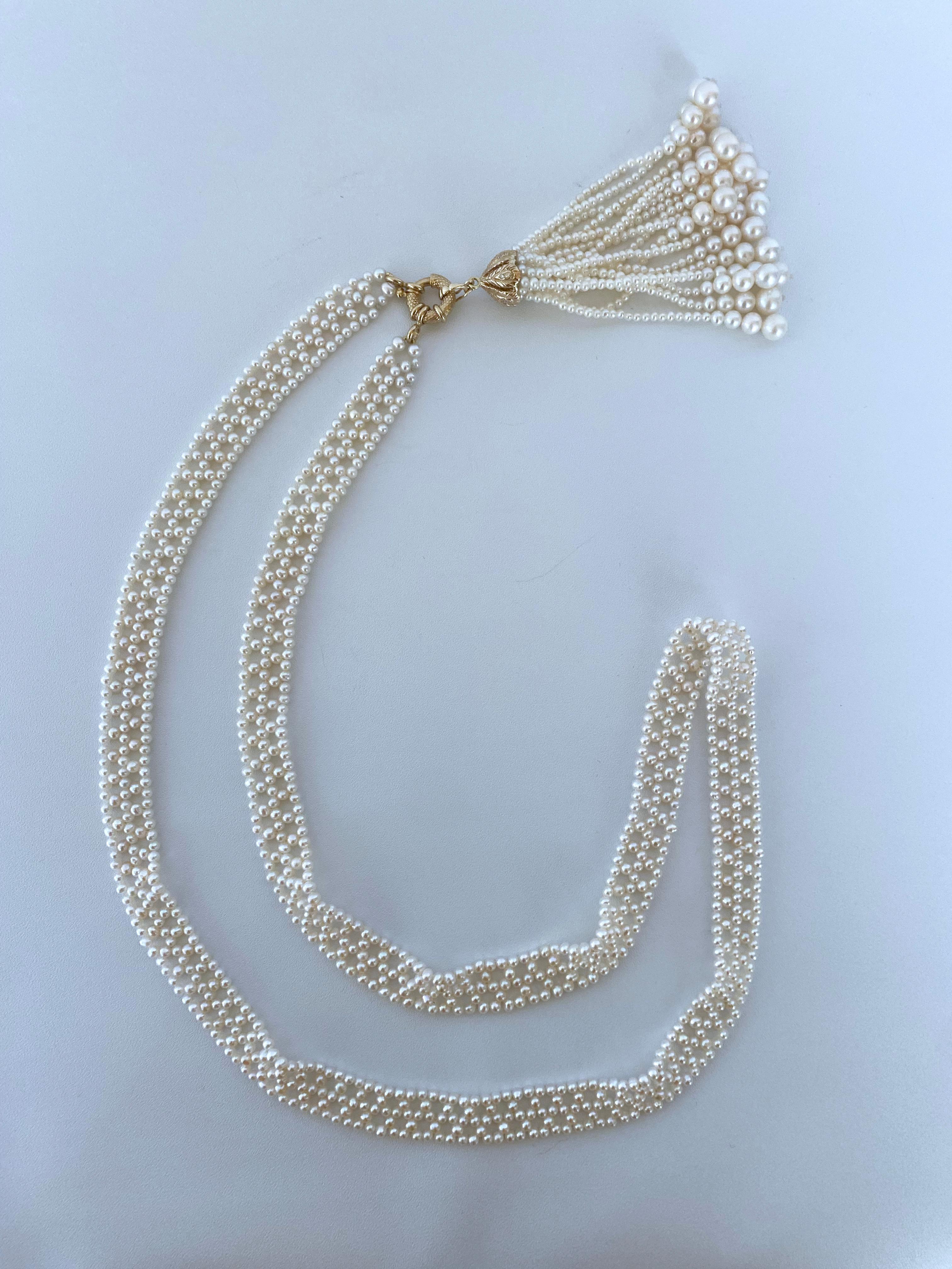 Marina J. All Pearl Woven Sautoir with Diamond Encrusted 14k Yellow Gold In New Condition In Los Angeles, CA