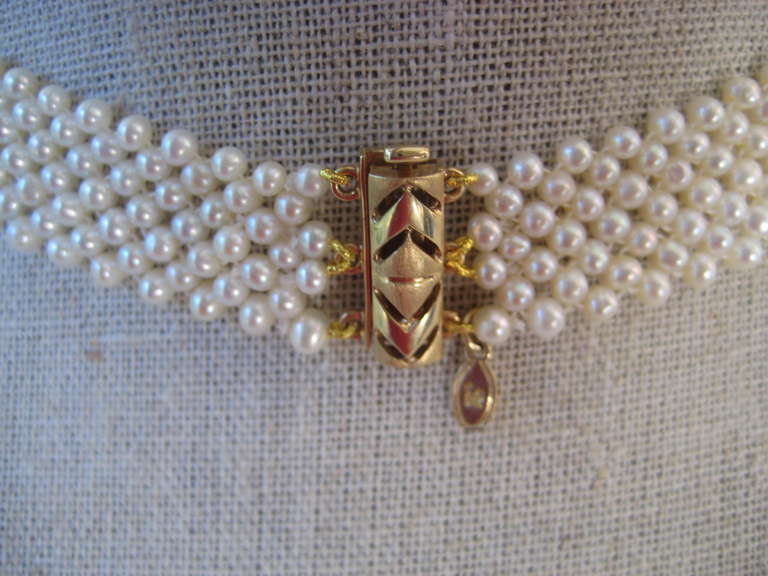 Bead Marina J. American Flag Woven Pearl, Coral, & Lapis Necklace with 14K Yellow G.