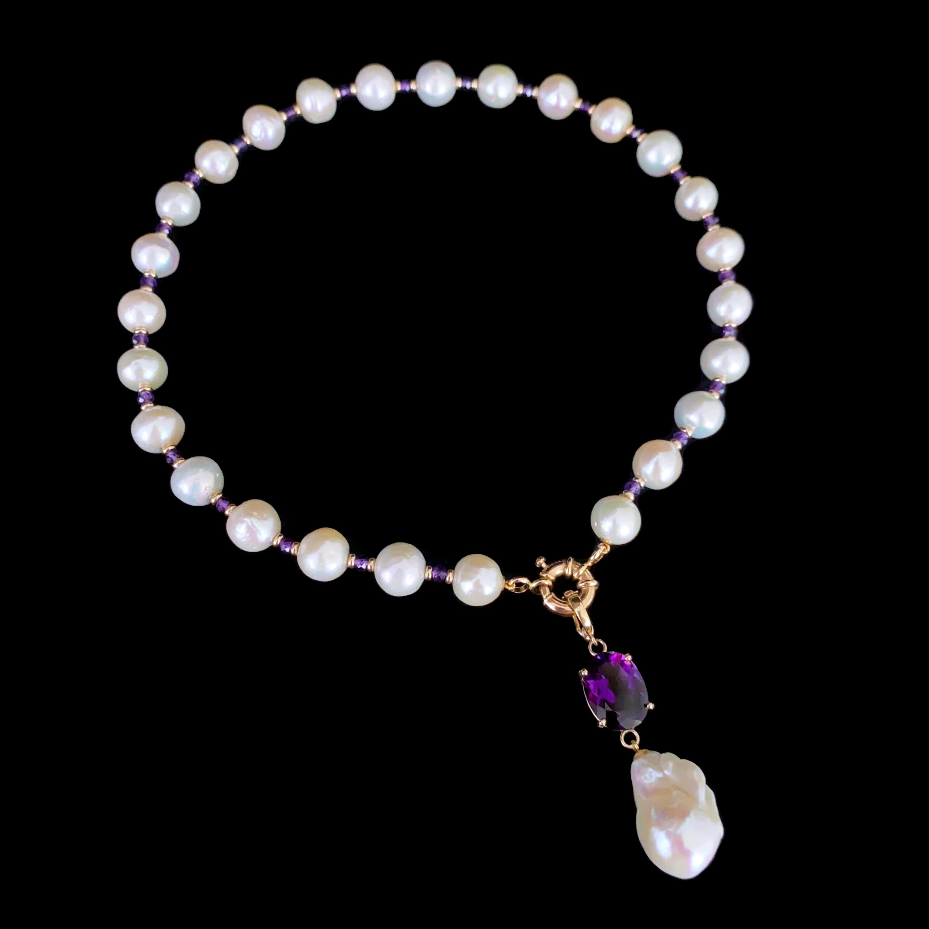 Women's Marina J. Amethyst, Baroque Pearl & Solid 14k Yellow Gold Necklace For Sale
