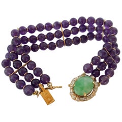Marina J. Amethyst Bracelet with Jade and Diamond Encrusted 14 Karat Gold Clasp