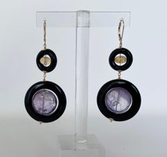 Marina J. Amethyst, Citrine and Black Onyx Earrings with 14k Yellow Gold