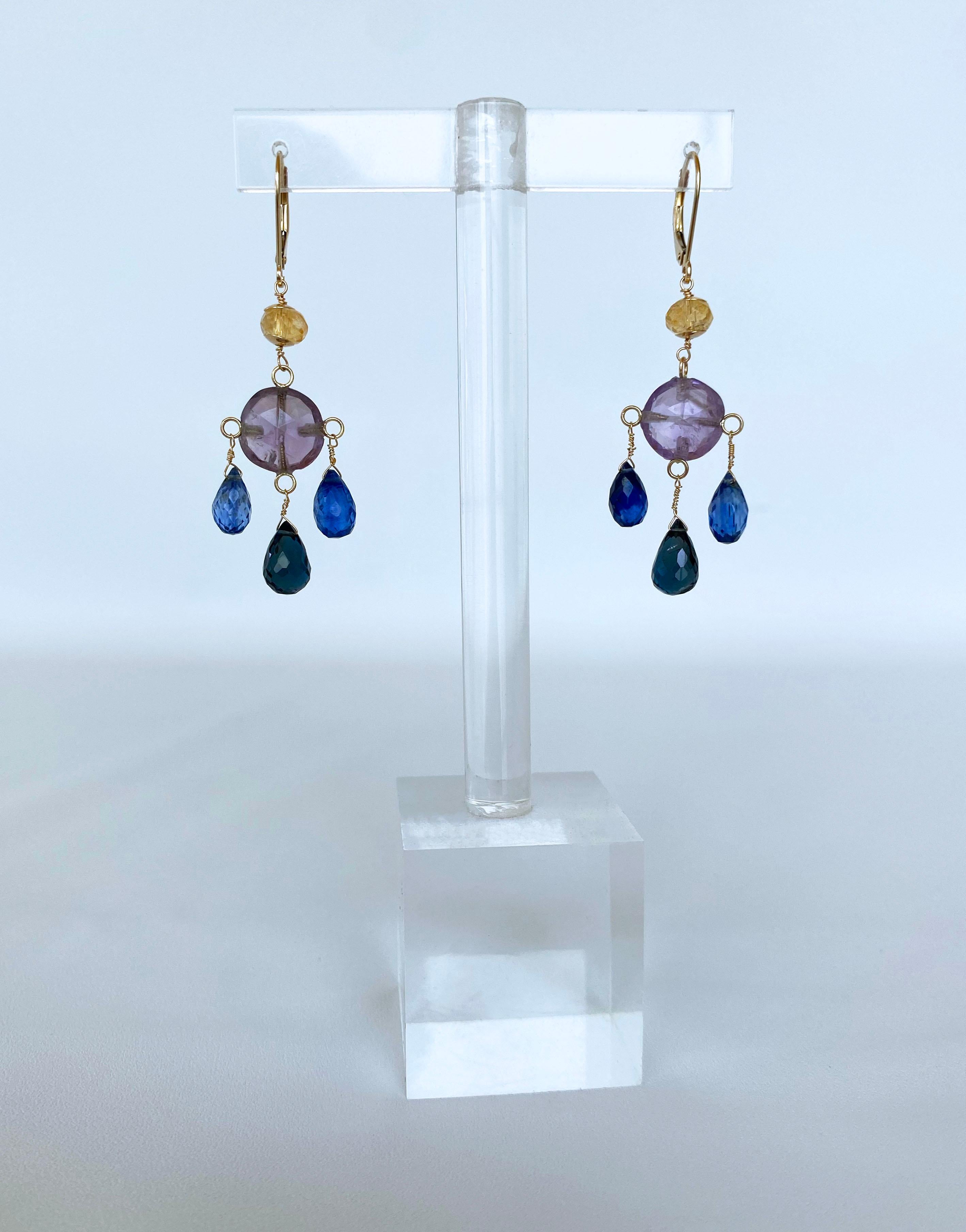 Marina J. Amethyst, Citrine, Topaz & Kyanite Chandelier Earrings with 14K Gold In New Condition For Sale In Los Angeles, CA