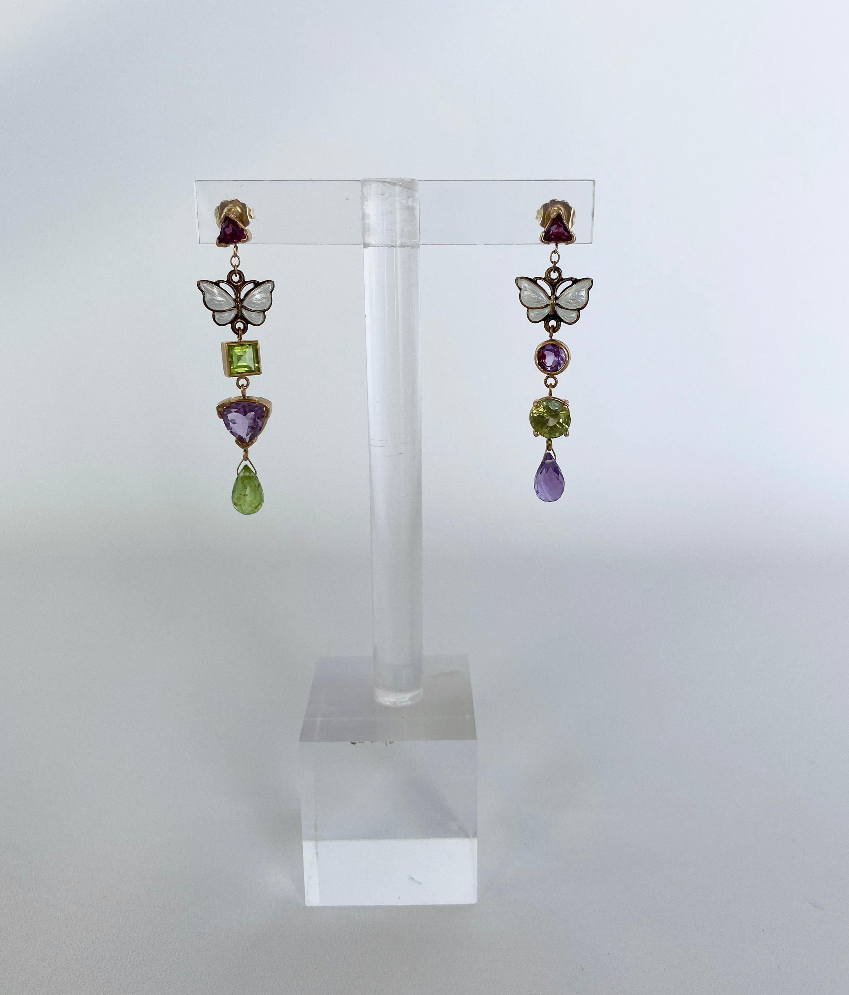 Women's Marina J. Amethyst, Peridot and Garnet Earrings with Vintage Butterfly Enamel