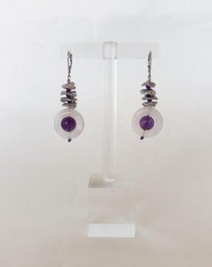 Marina J. Amethyst, Rose Quartz and Grey Pearl Earrings with 14 Karat White Gold