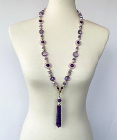 Marina J. Amethyst, Rose Quartz & Pearl Sautoir with Tassel