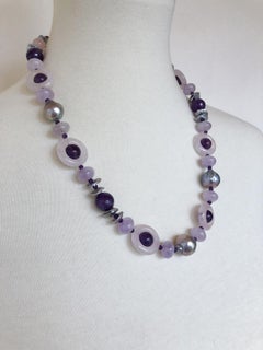 Marina J. Amethyst, Rose Quartz & Grey Pearl Necklace with Rhodium Silver Clasp