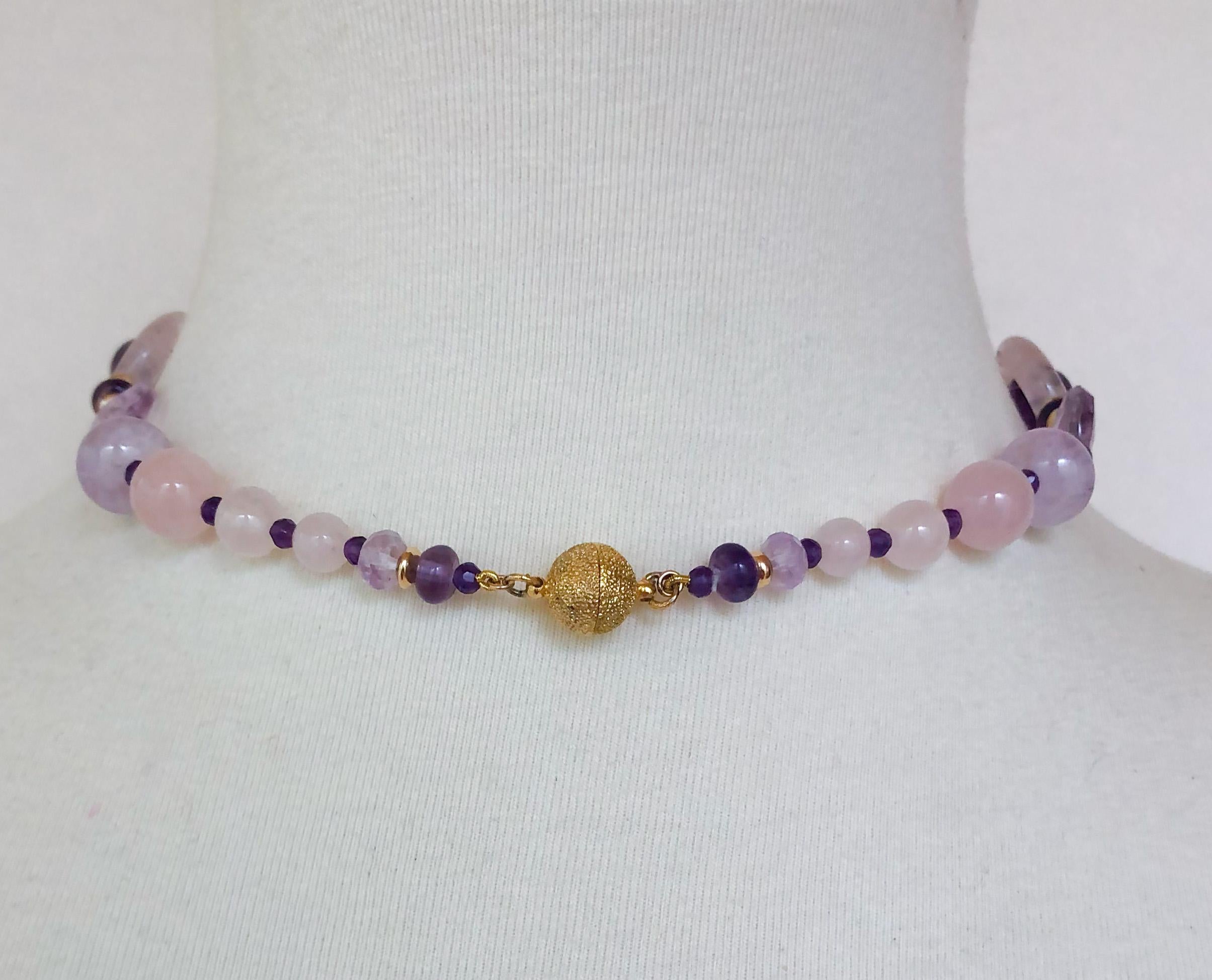 Artisan Marina J. Amethyst and Rose Quartz Necklace with Enamel Beads Pearls and Vermeil