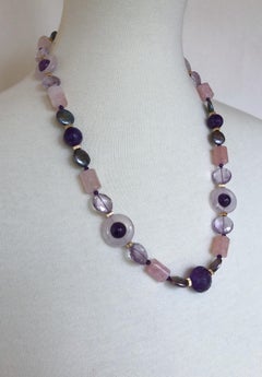 Marina J. Amethyst, Rose Quartz, Pink Aquamarine & Pearl Necklace with 14k Gold