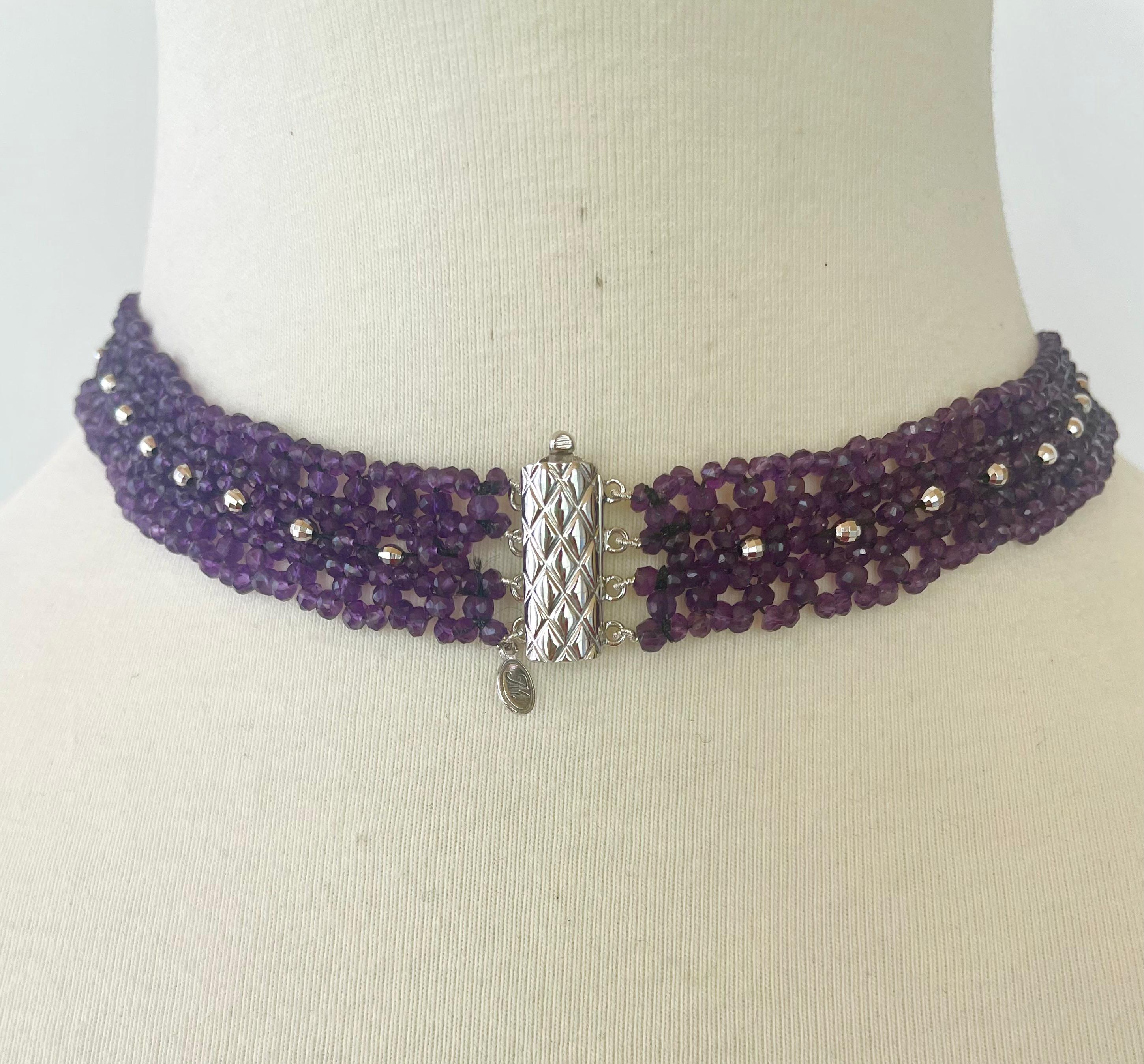 Woven Amethyst Necklace with Silver Butterfly Centerpiece For Sale 2