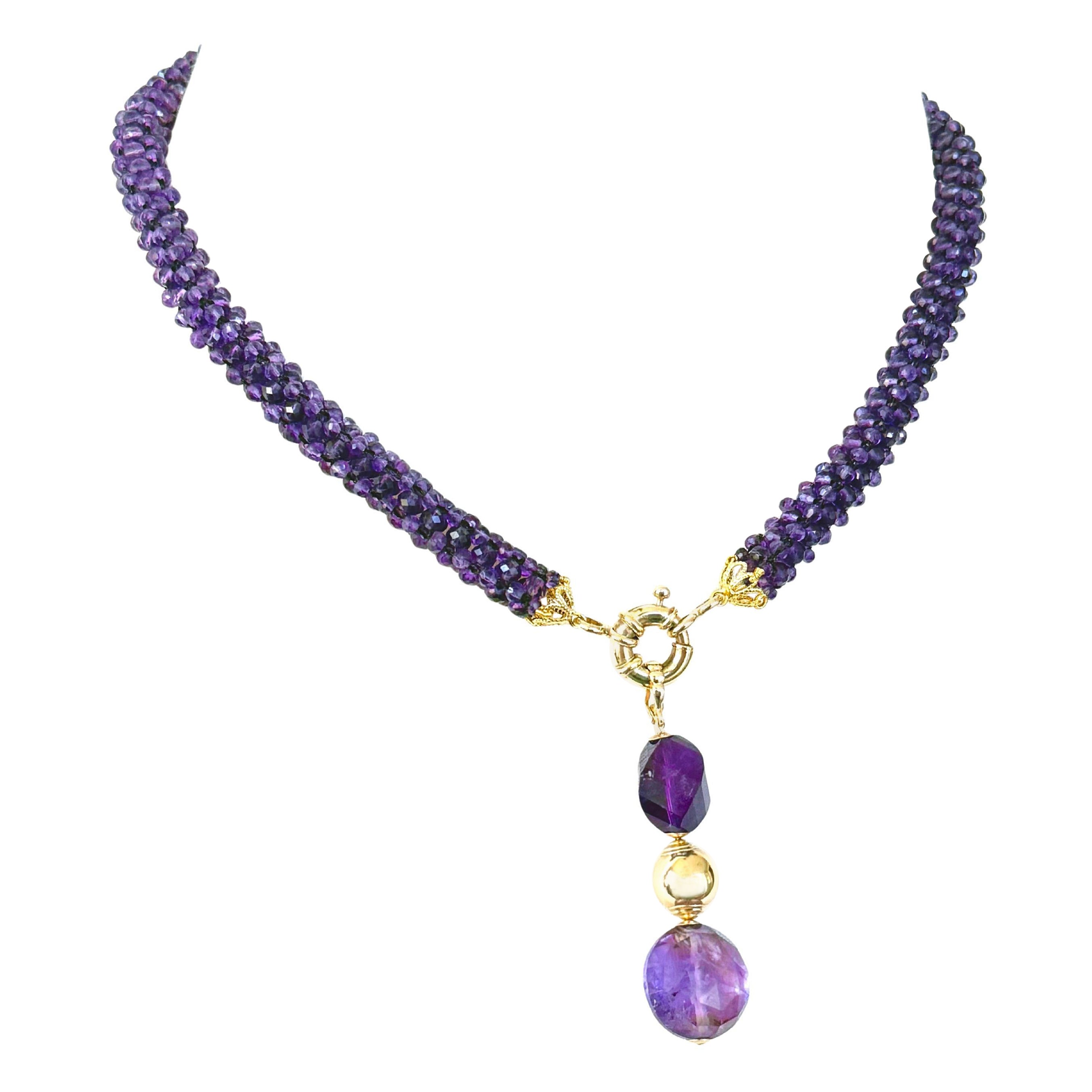 Marina J. Amethyst Woven Rope Necklace with 14k Solid Gold For Sale