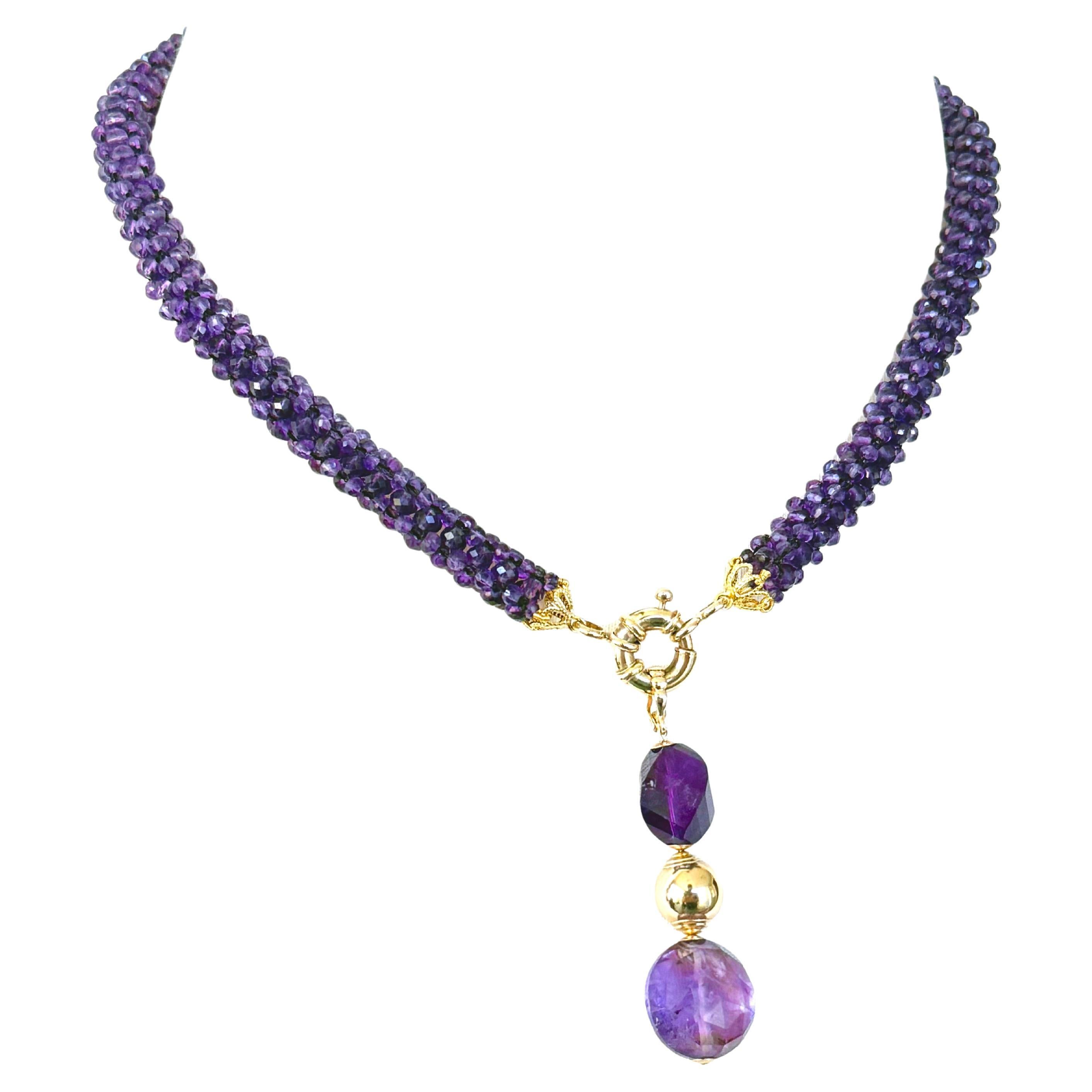 Marina J. Collana in corda intrecciata con ametista e oro massiccio 14k in vendita