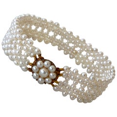 Marina J. Pulsera de perlas antiguas con cierre / centro de perlas vintage