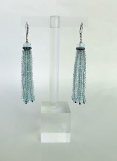 Marina J. Aquamarine Graduated Tassel Earrings with 14k White Gold Lever-Backs