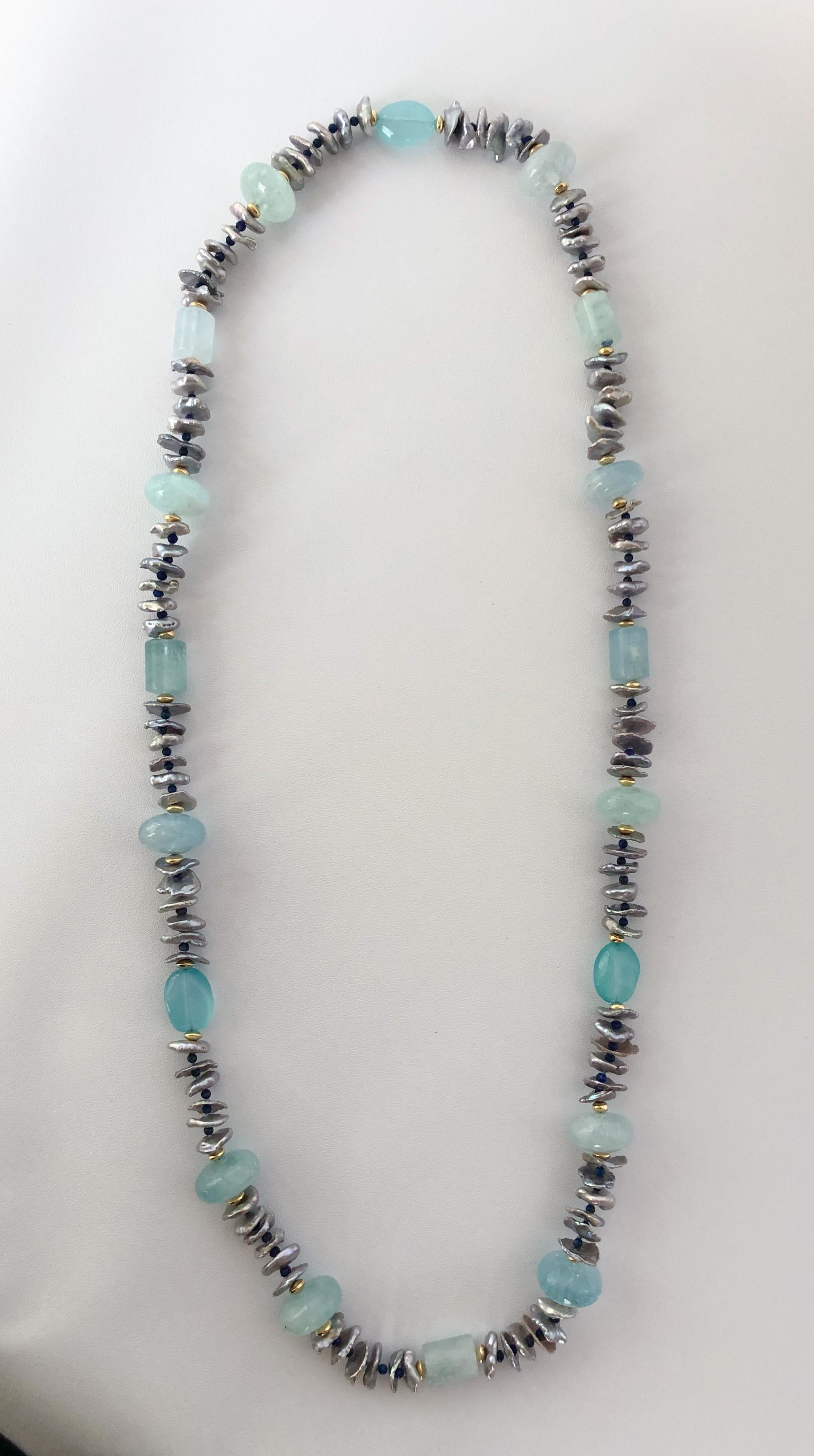 Artisan Marina J. Aquamarine, Lapis Lazuli, Grey Pearl & Vermeil Infinity Necklace