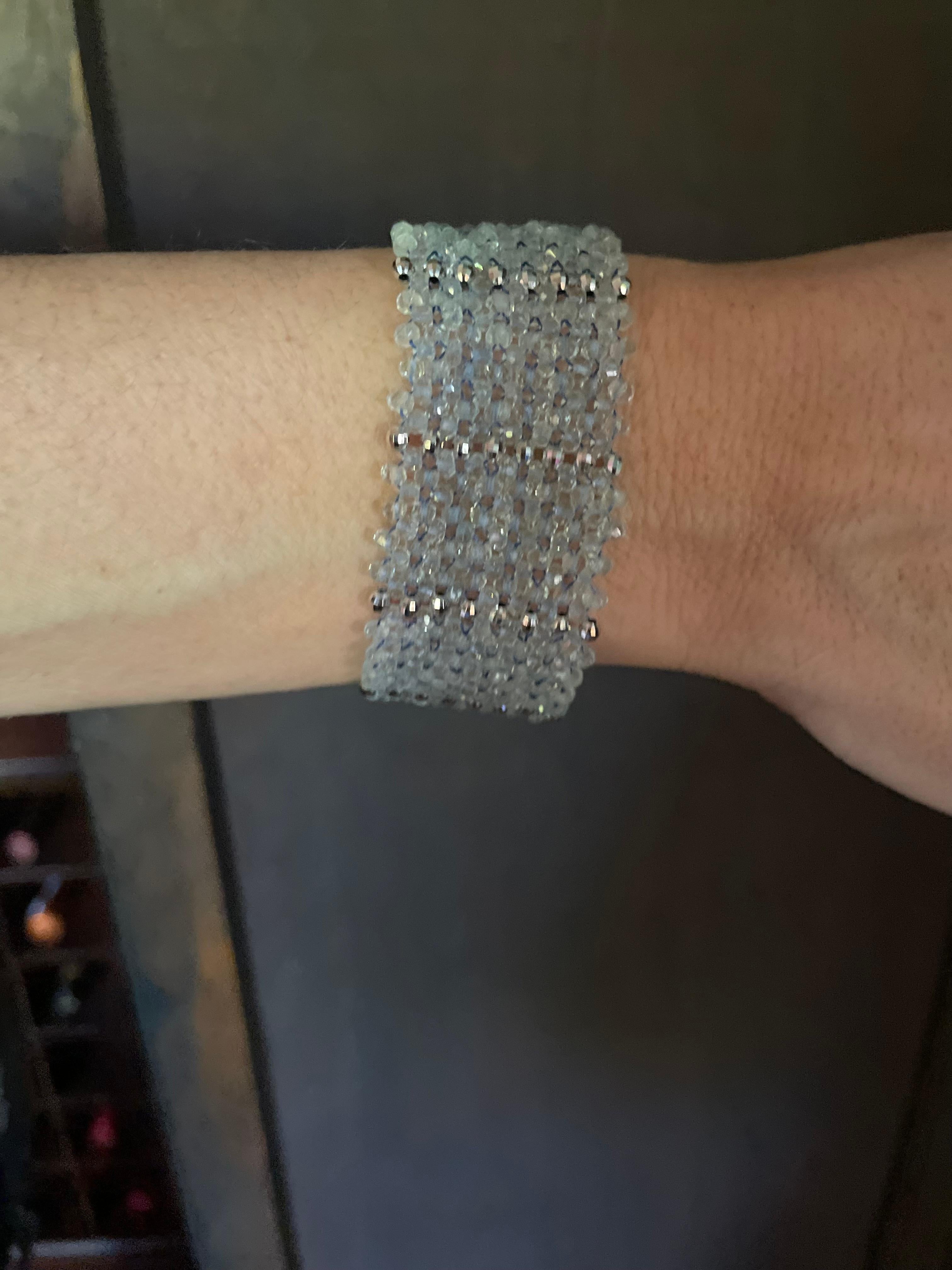 Marina J. Gewebtes Armband aus Sterlingsilber mit Aquamarin und rhodiniertem Silber im Angebot 6