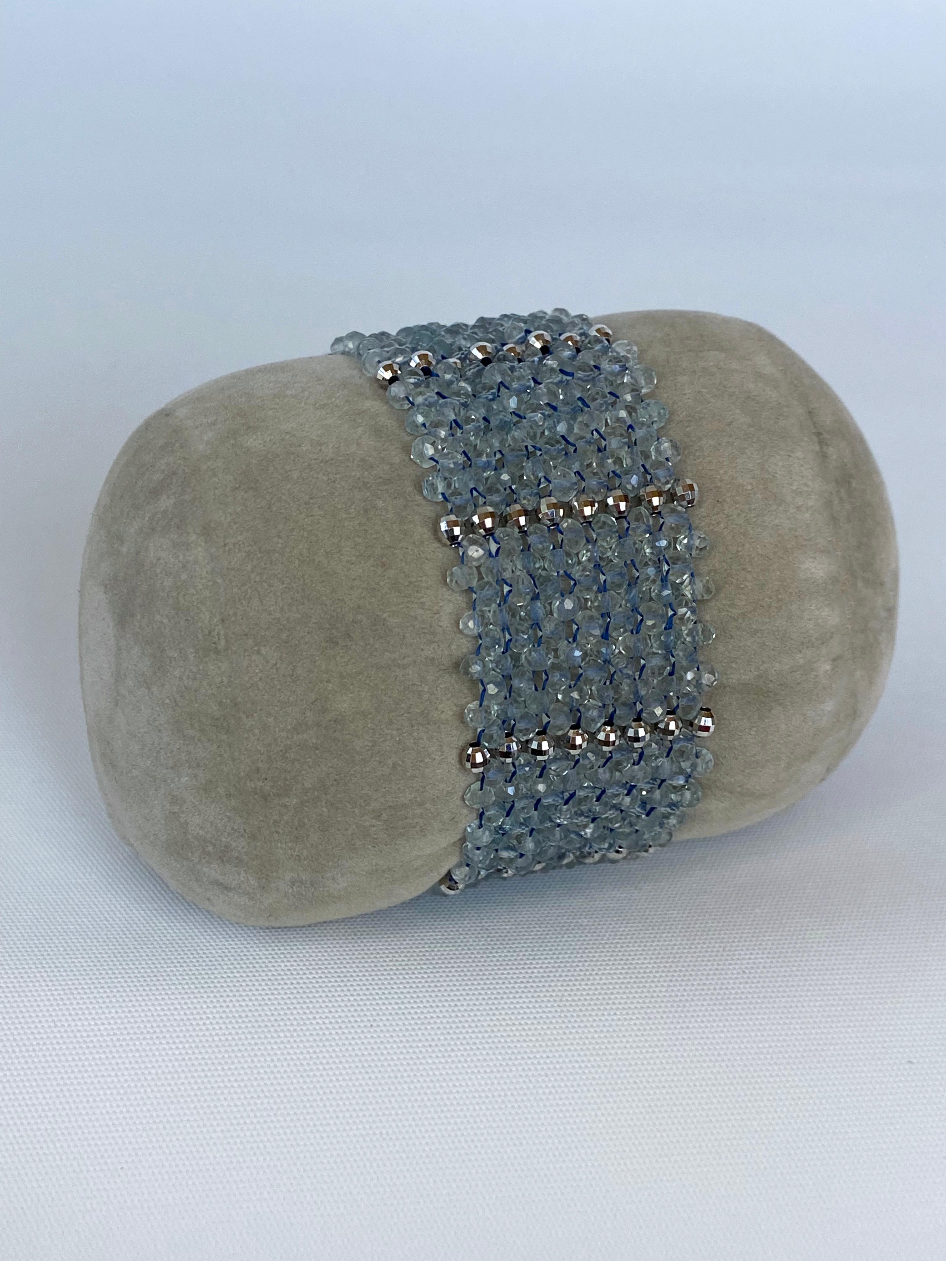 Bead Marina J. Aquamarine & Rhodium Plated Sterling Silver Woven Bracelet For Sale