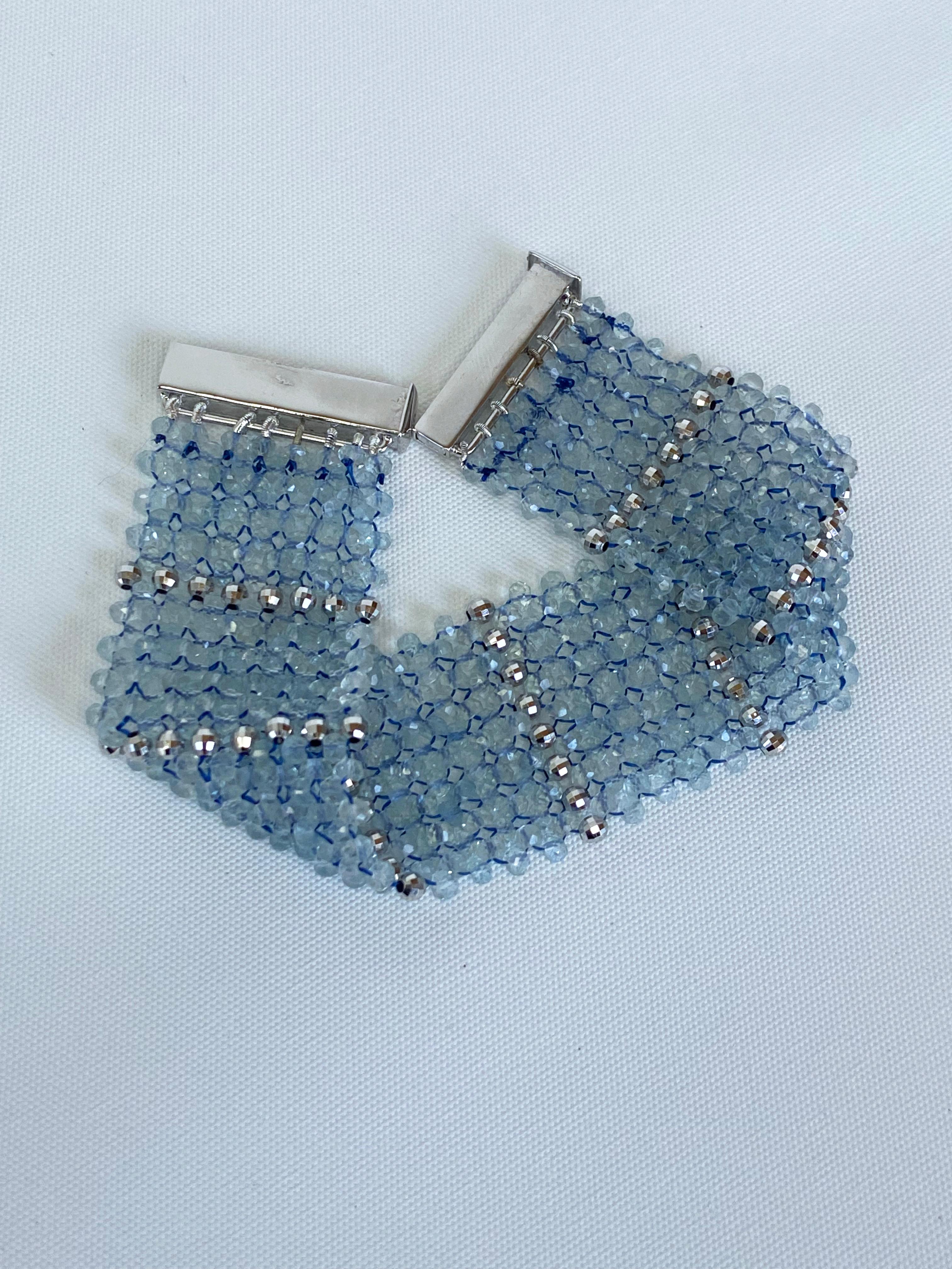Marina J. Aquamarine & Rhodium Plated Sterling Silver Woven Bracelet For Sale 2