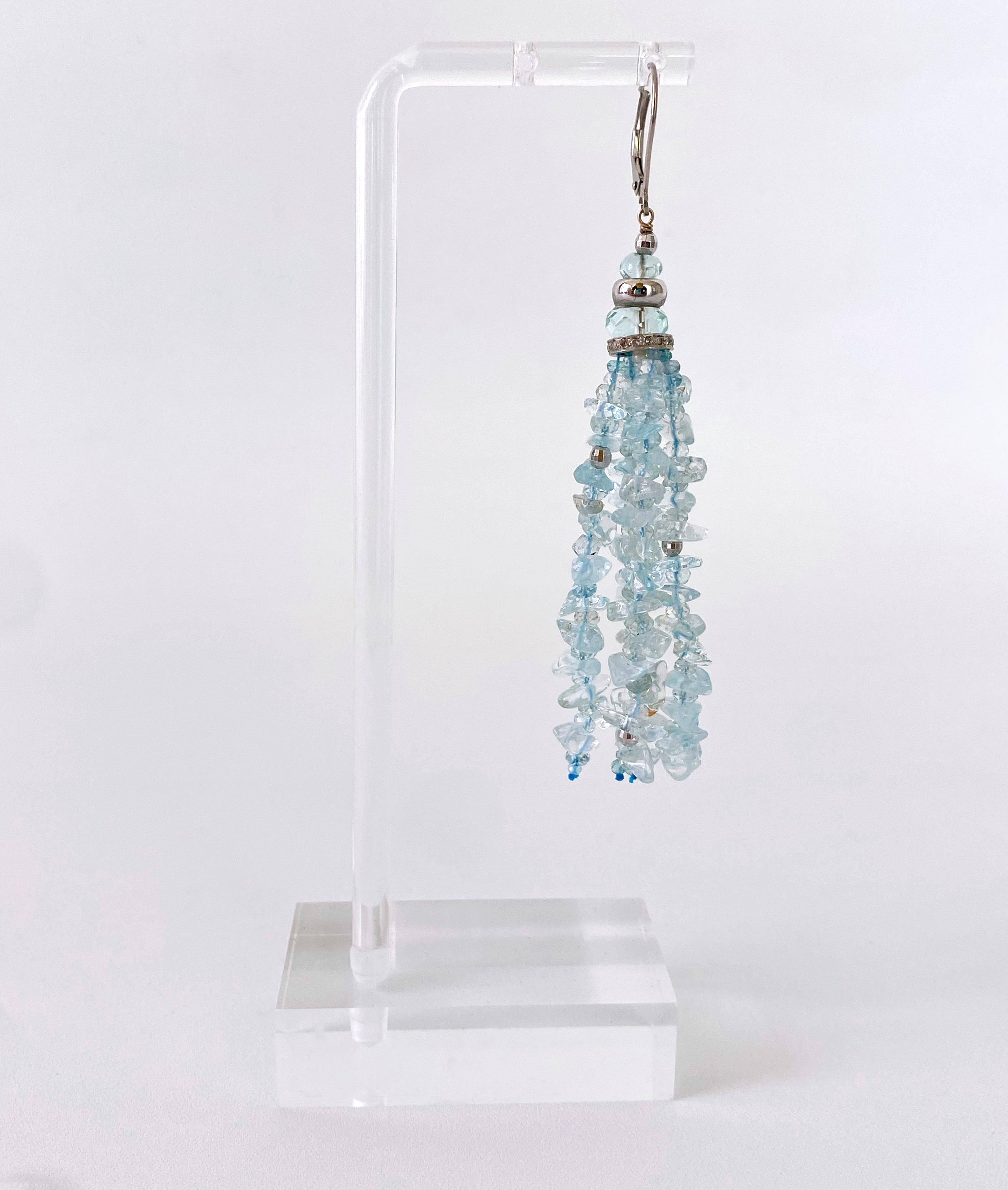 Marina J. Aquamarine Tassel Earrings with 14k White Gold In New Condition For Sale In Los Angeles, CA