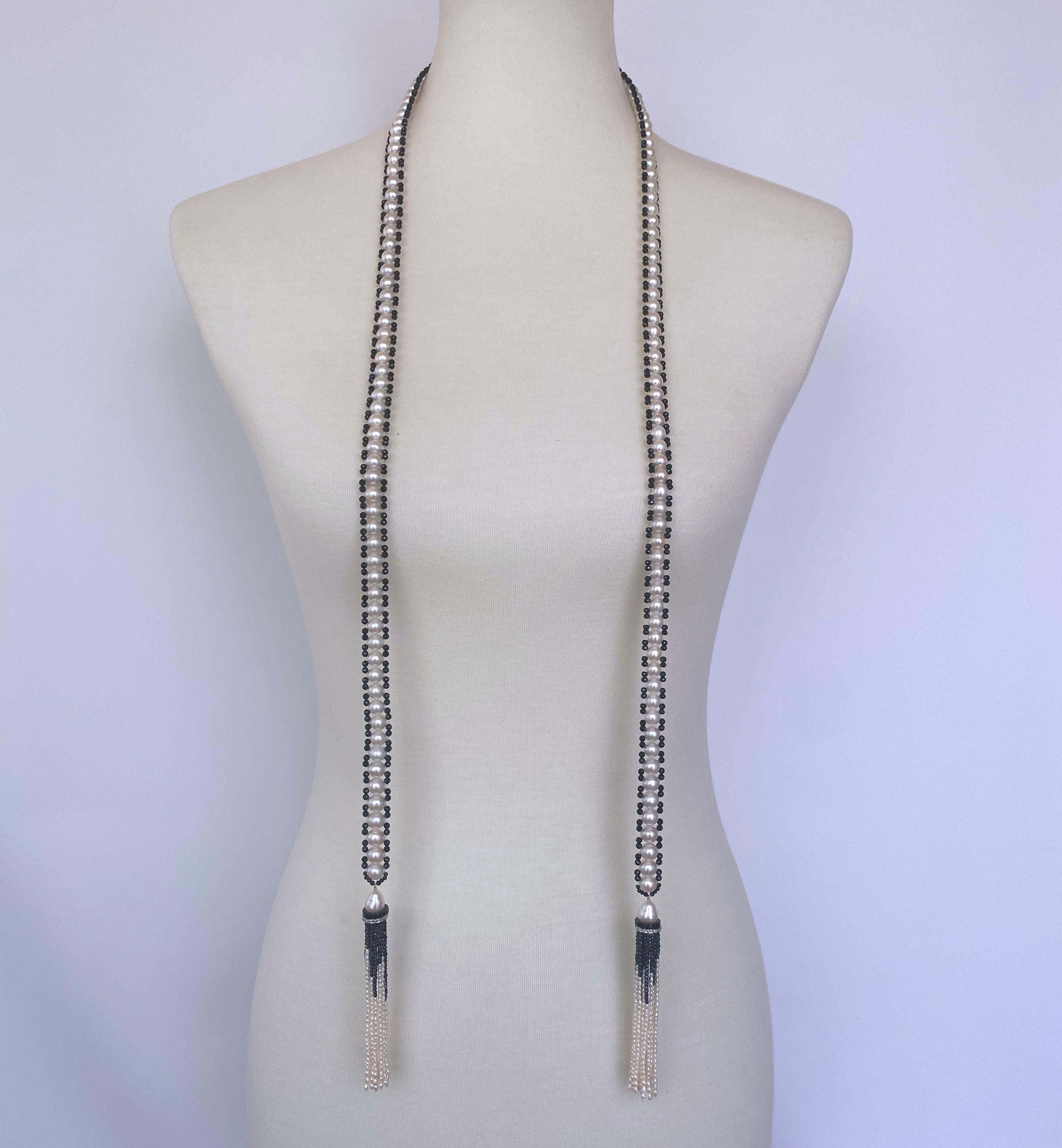 Marina J. Art Deco Inspired Pearl & Black Onyx Sautoir with Graduated Tassels For Sale 2