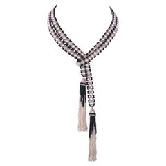 Marina J. Art Deco Inspired Pearl & Black Onyx Sautoir with Graduated Tassels