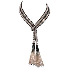 Marina J. Art Deco Inspired Pearl 
Black Onyx Sautoir with Graduated Tassels